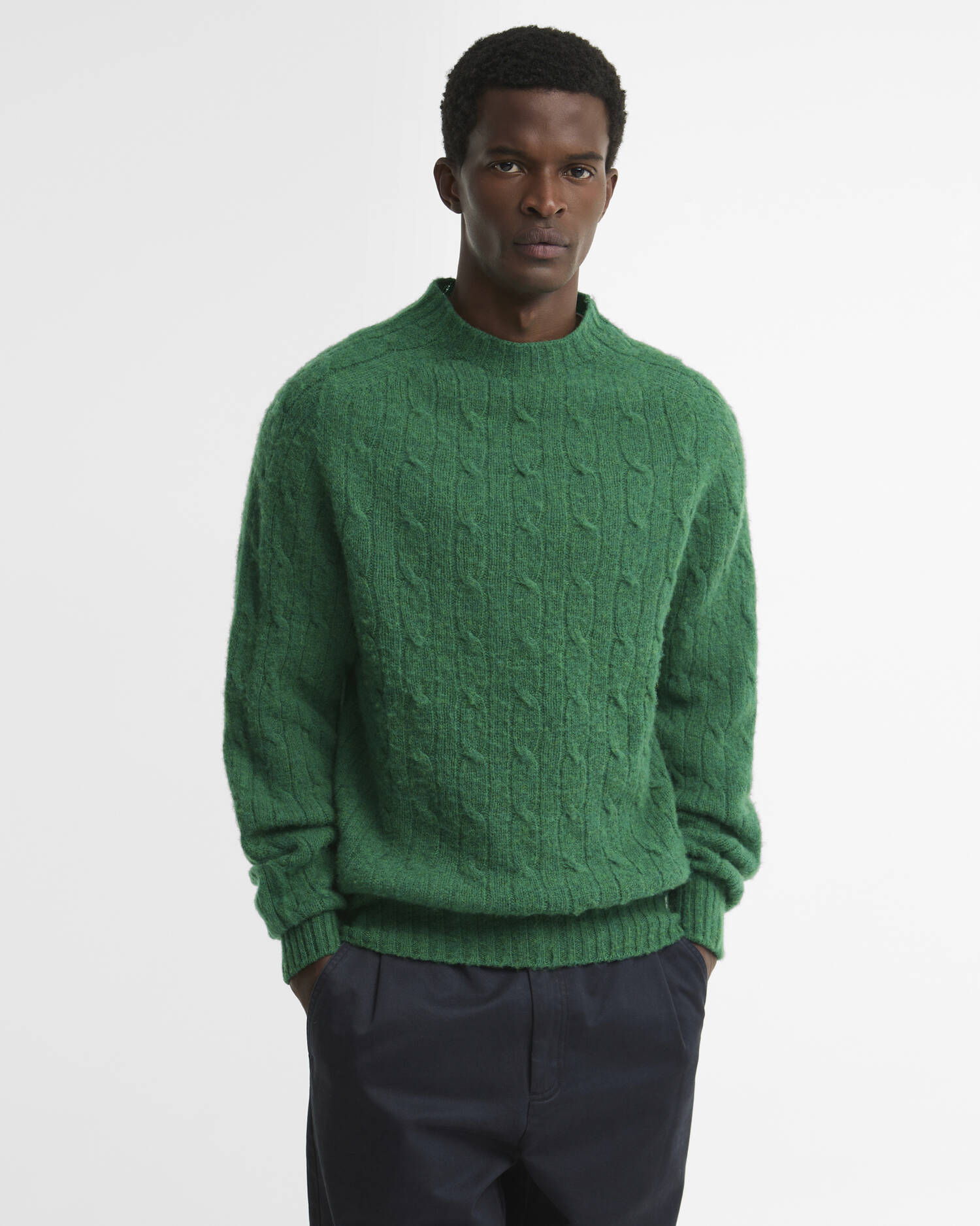 Scottish Made Cable-Knit Wool Crew Neck Jumper Sycamore image number 0