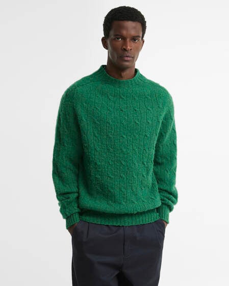 Scottish Made Cable-Knit Wool Crew Neck Jumper Sycamore