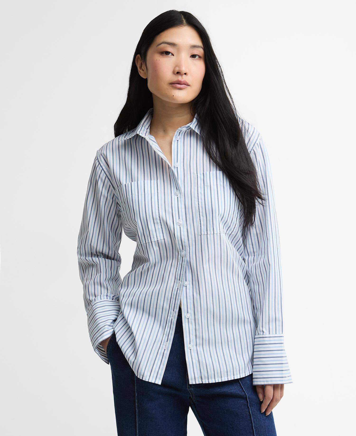 Fawley Striped Relaxed Long-Sleeved Shirt Celestial Blue/Folkstone Stripe image number 0