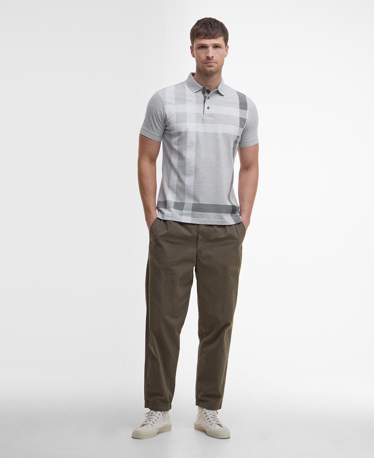 Blaine Tartan Short-Sleeved Polo Shirt Grey Marl