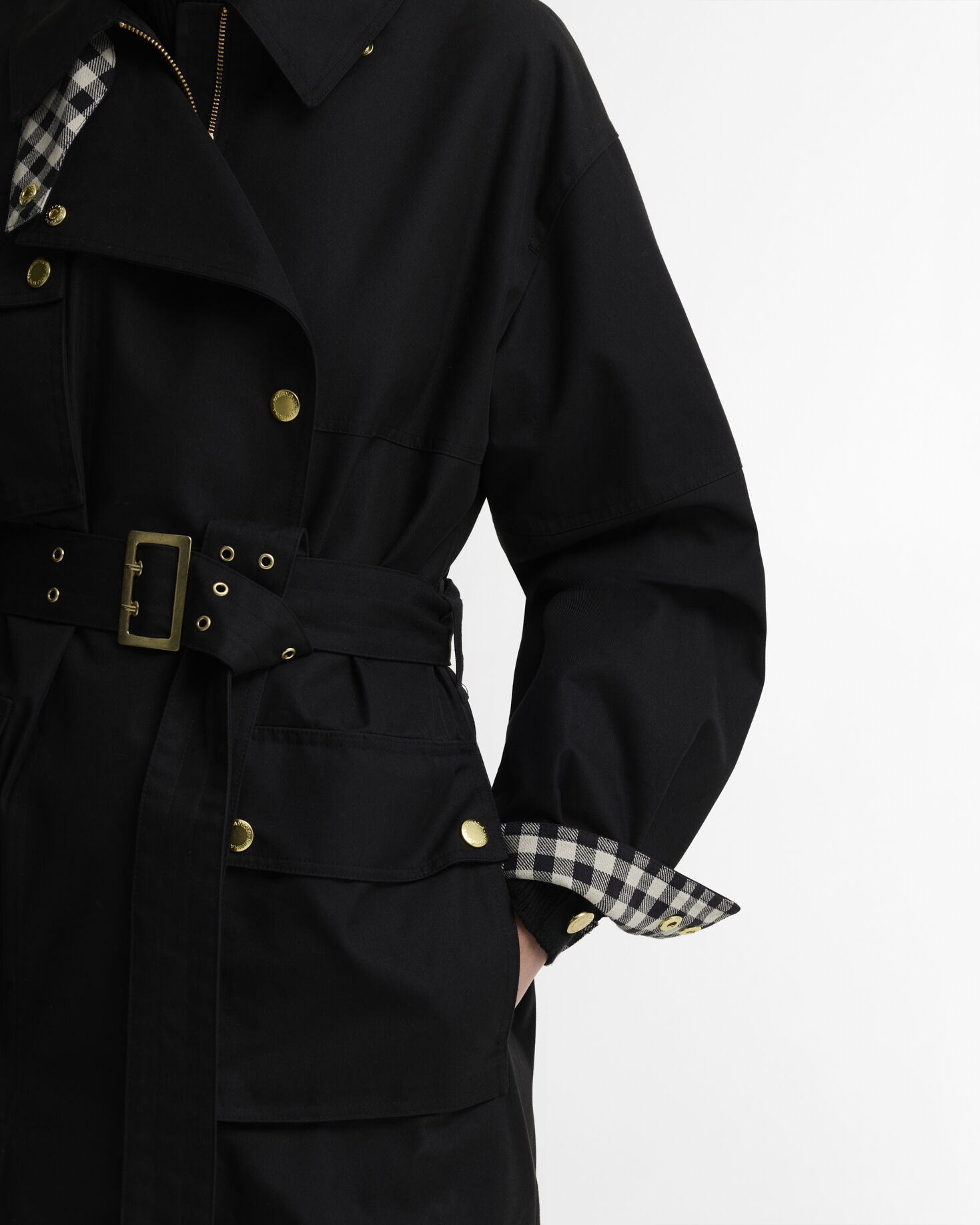Gea Showerproof Trench Coat Black/Northumberland Check