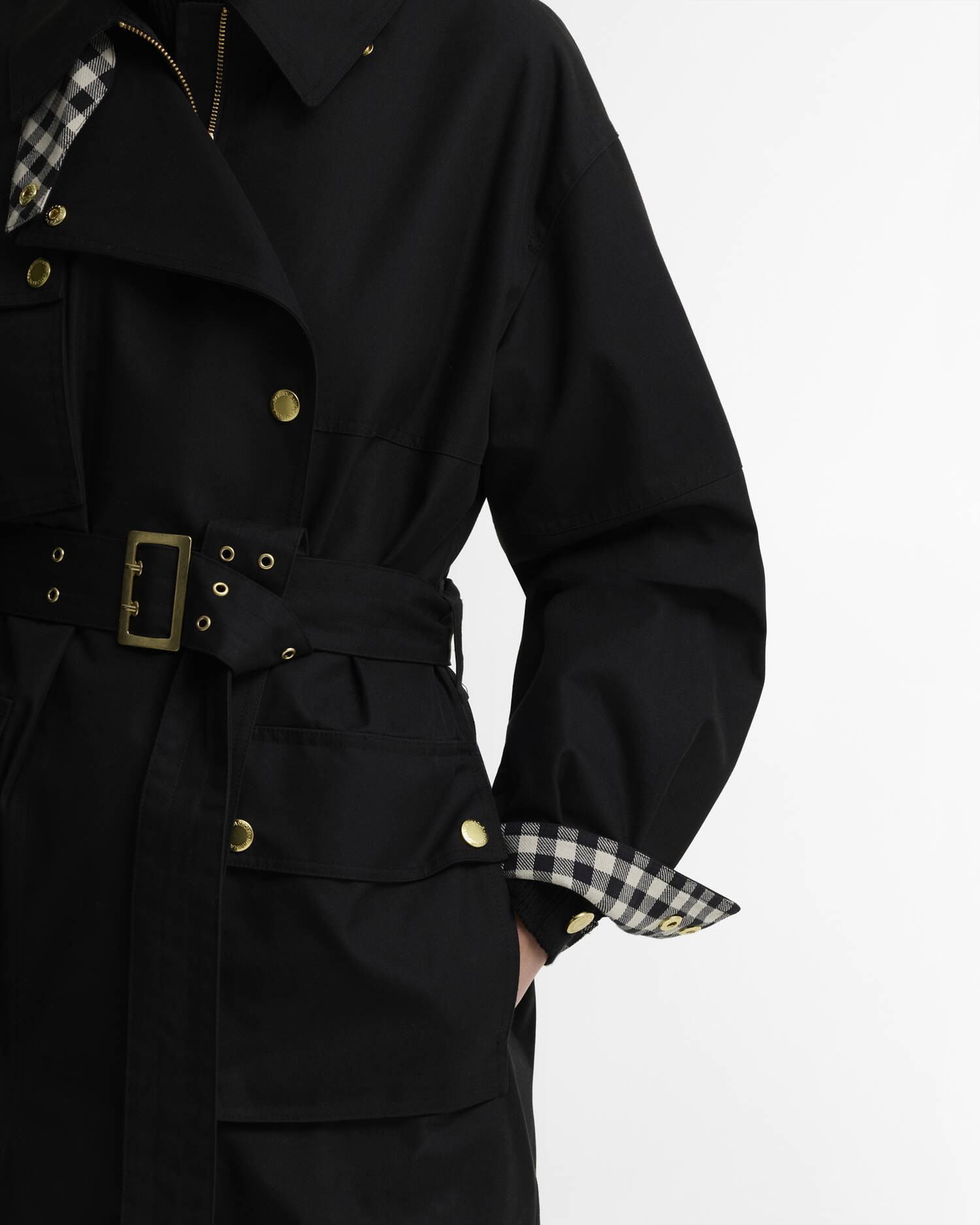 Gea Showerproof Trench Coat Black/Northumberland Check image number 5