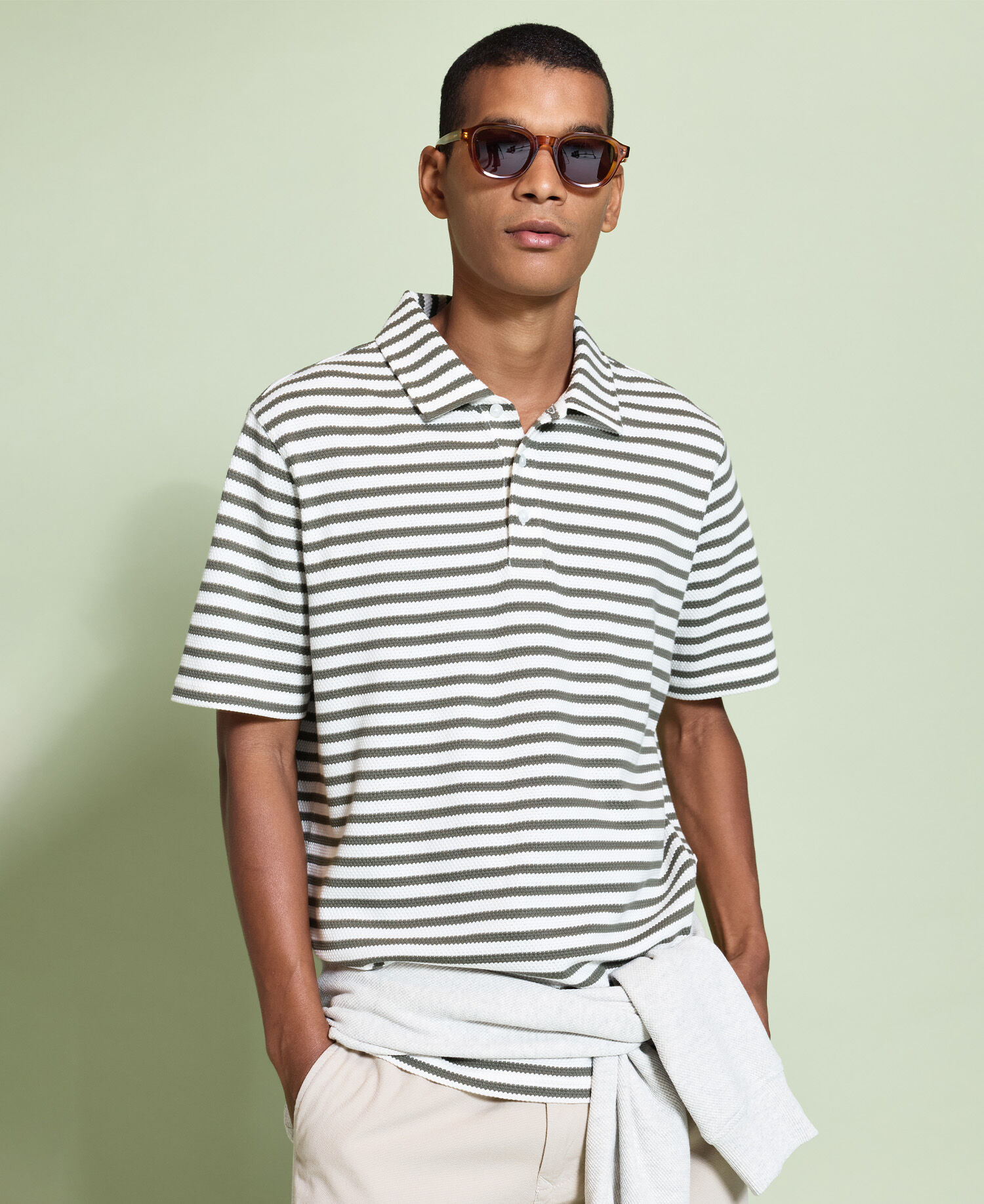 Farlam Striped Tailored Polo Shirt Whisper White