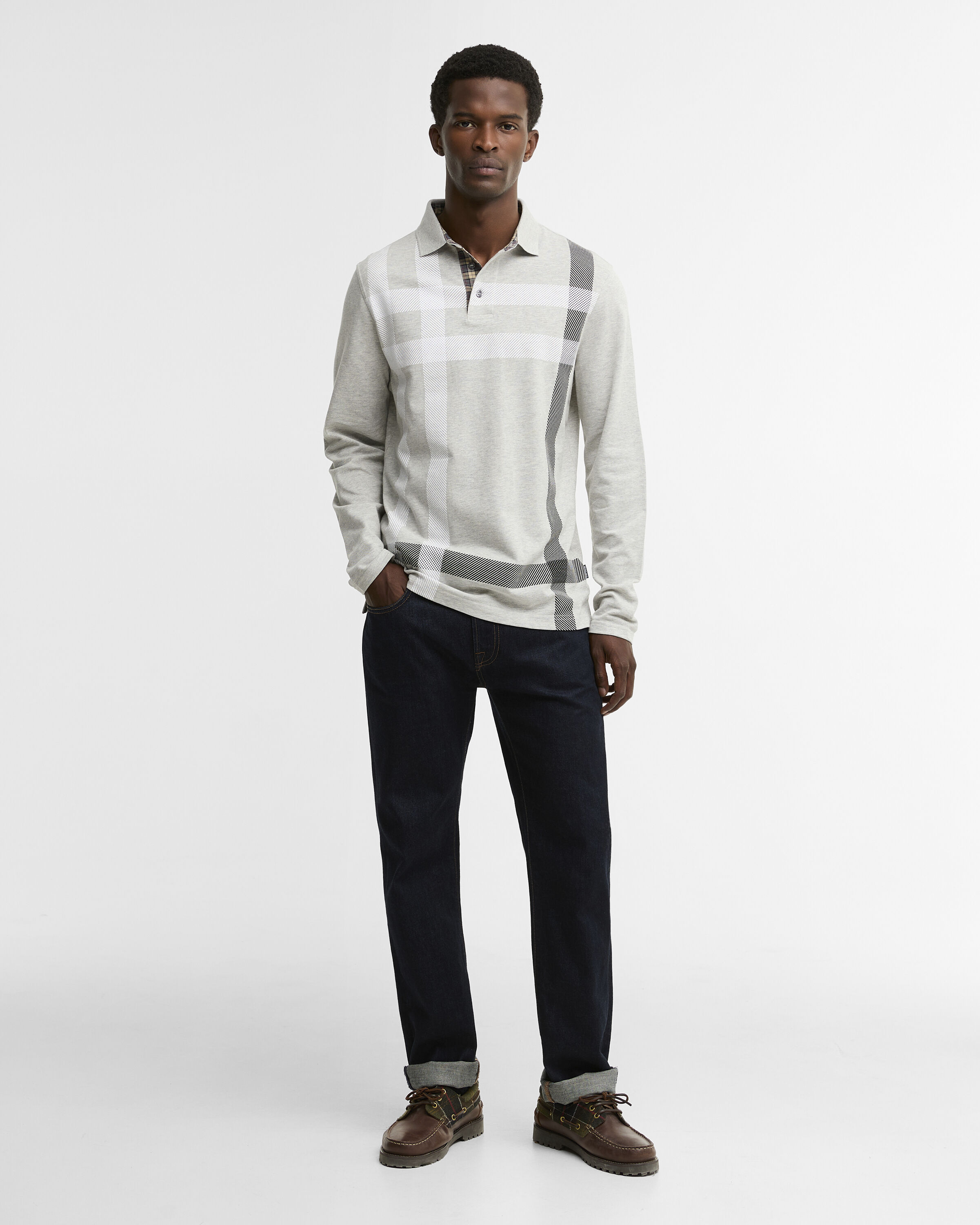 Blaine Tartan Long-Sleeved Polo Shirt Grey Marl