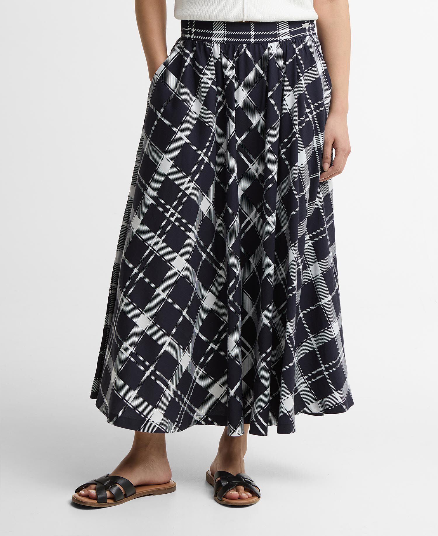 Baiton Tartan Midi Skirt Dark Navy/White Check