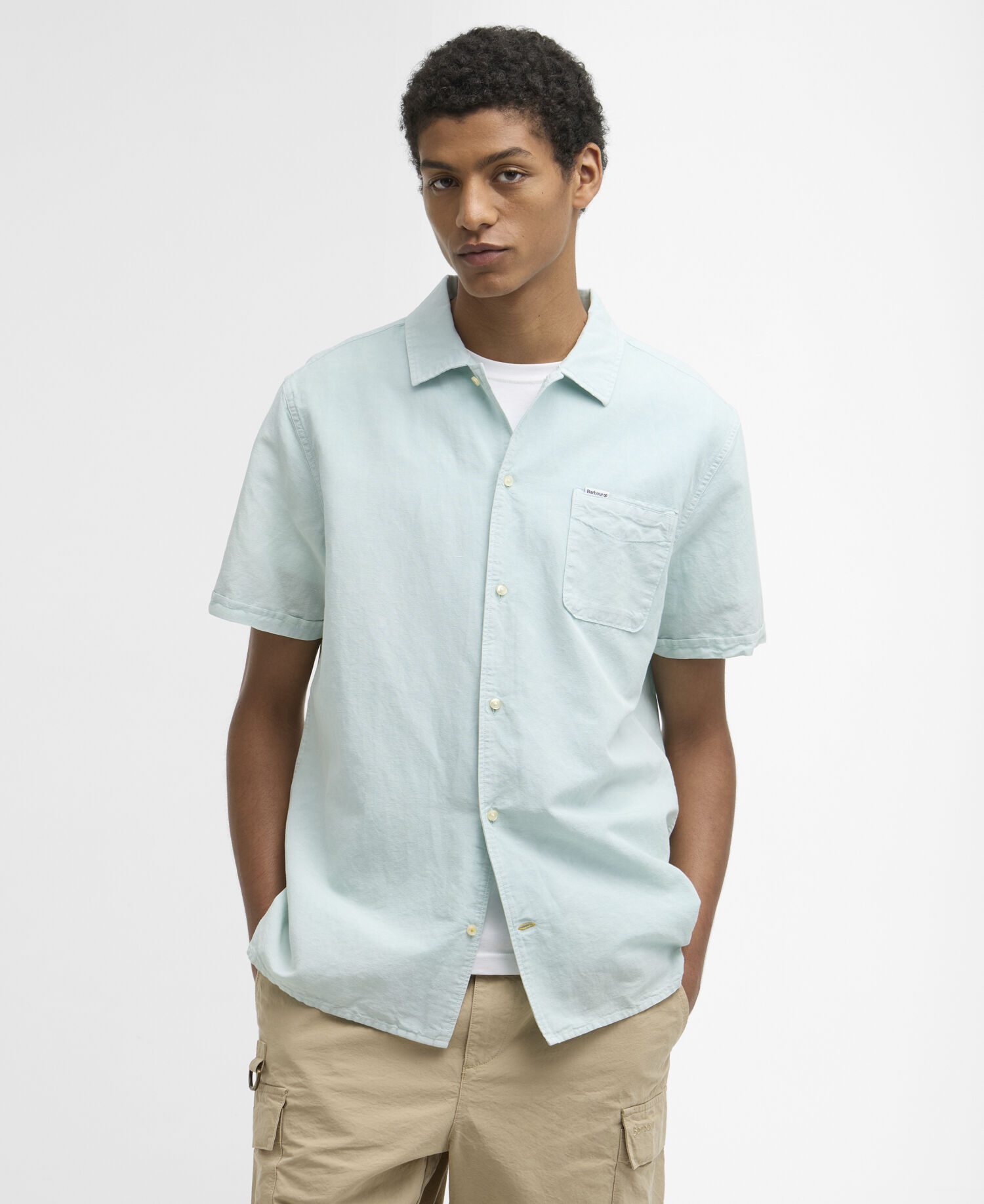 Landkey Overdyed Regular Short-Sleeved Shirt Mint Blue
