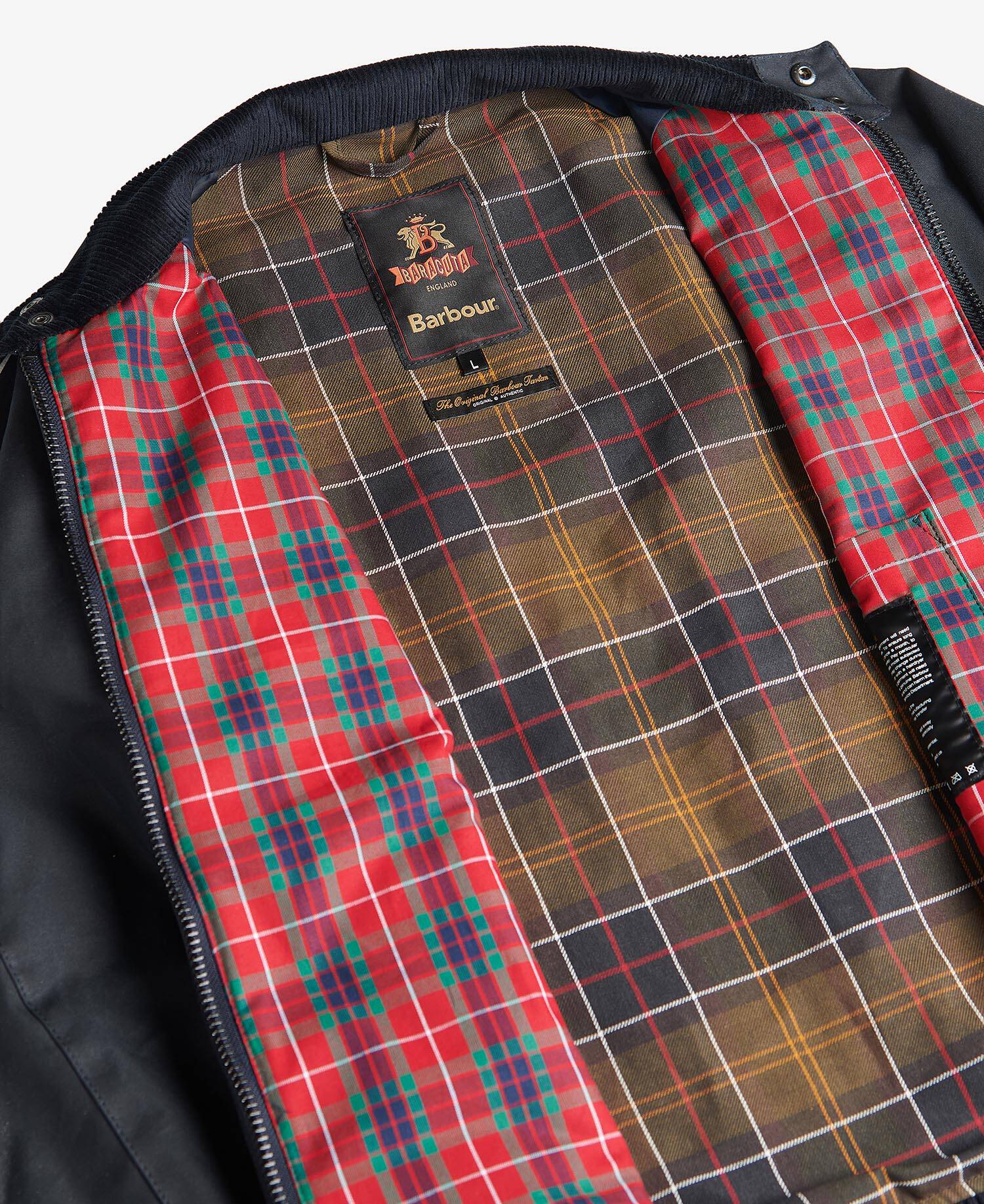 Barbour x Baracuta Porton Waxed Harrington Jacket Navy image number 8