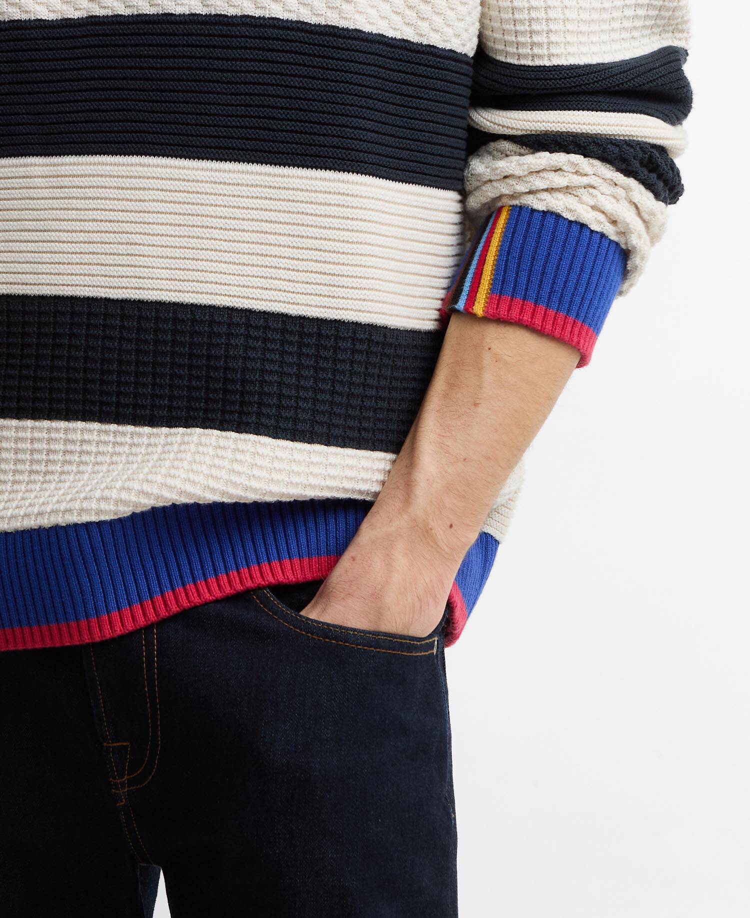 Paul Smith Loves Barbour Southwold Striped Crew Neck Jumper Ecru image number 4