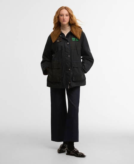 Barbour x GANNI Waxed Duffle Coat Navy/Classic Tartan