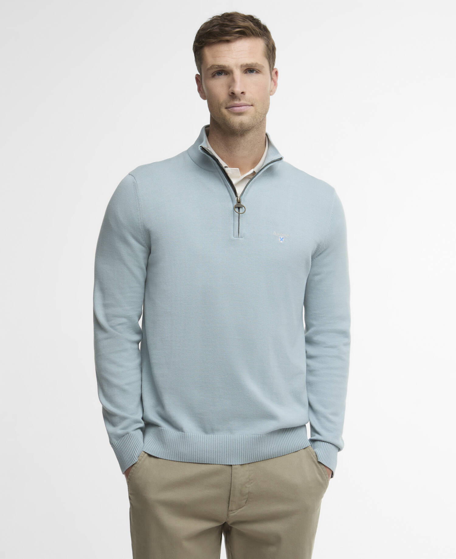 Maglione con zip corta in cotone compatto Lingwood Slate image number 0