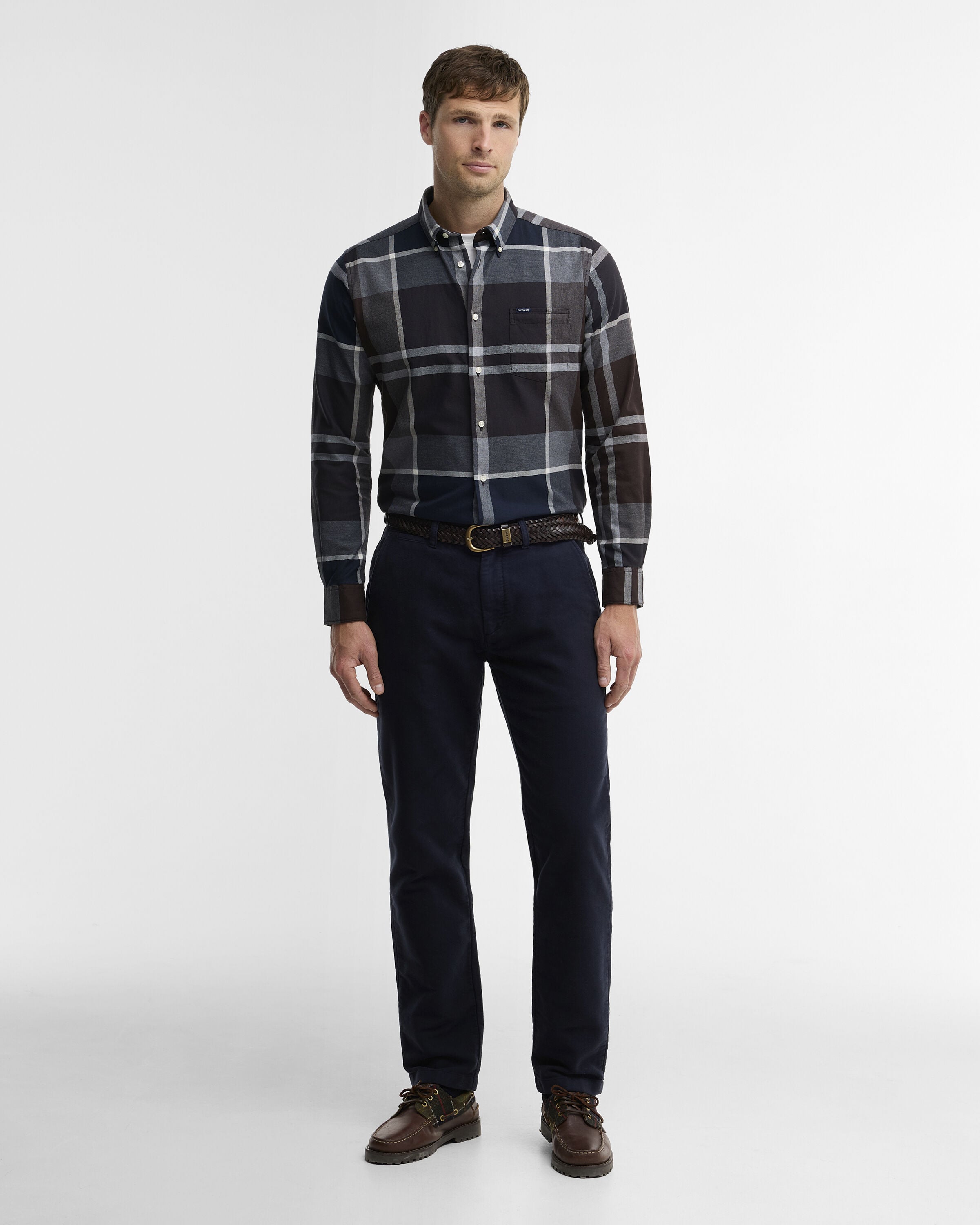 Dunoon Tailored Long-Sleeved Shirt Midnight Oak Tartan