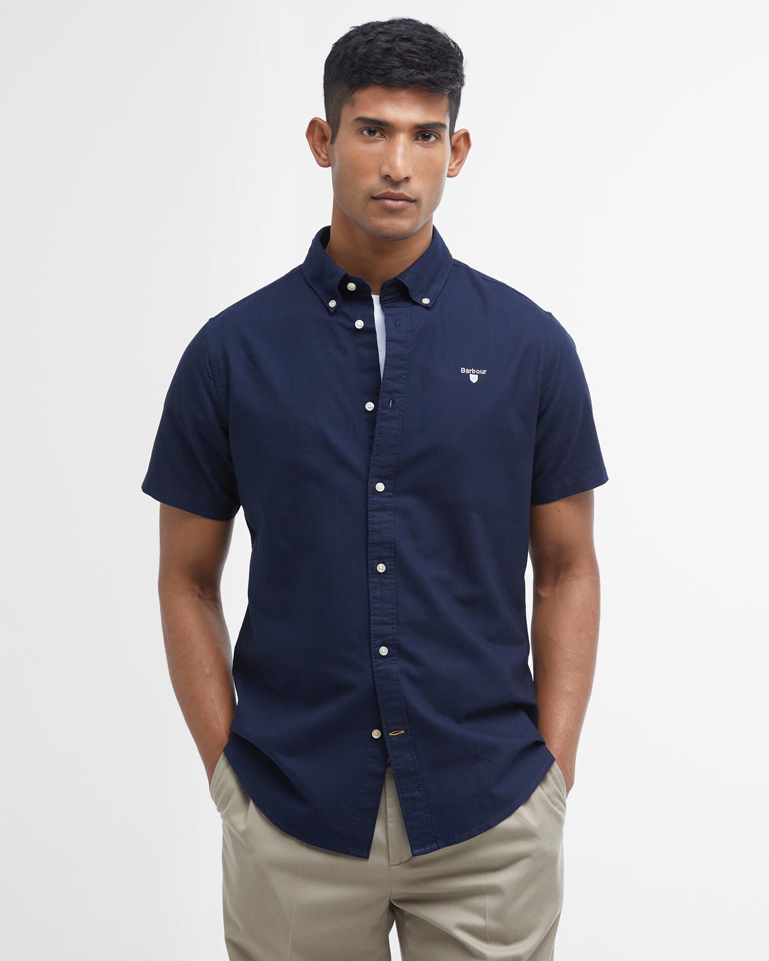 Oxtown Oxford Tailored Short-Sleeved Shirt Classic Navy