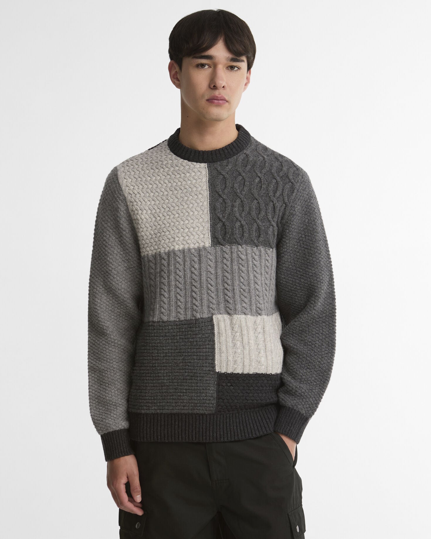 Barbour Pullover Patchwork Rundhalsausschnitt Grey Mix
