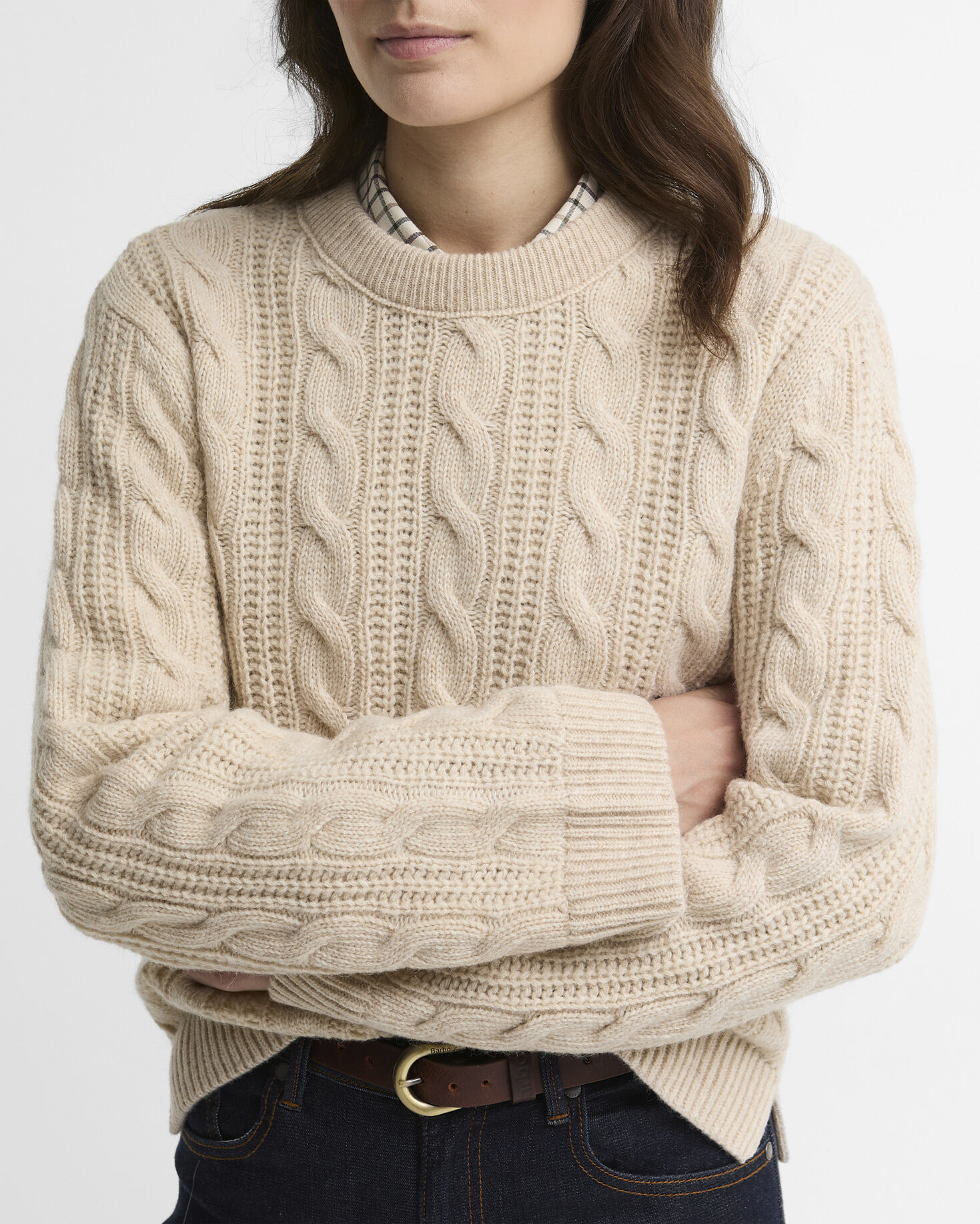 Barbour Pullover Joan Cropped Cable Knit Birch