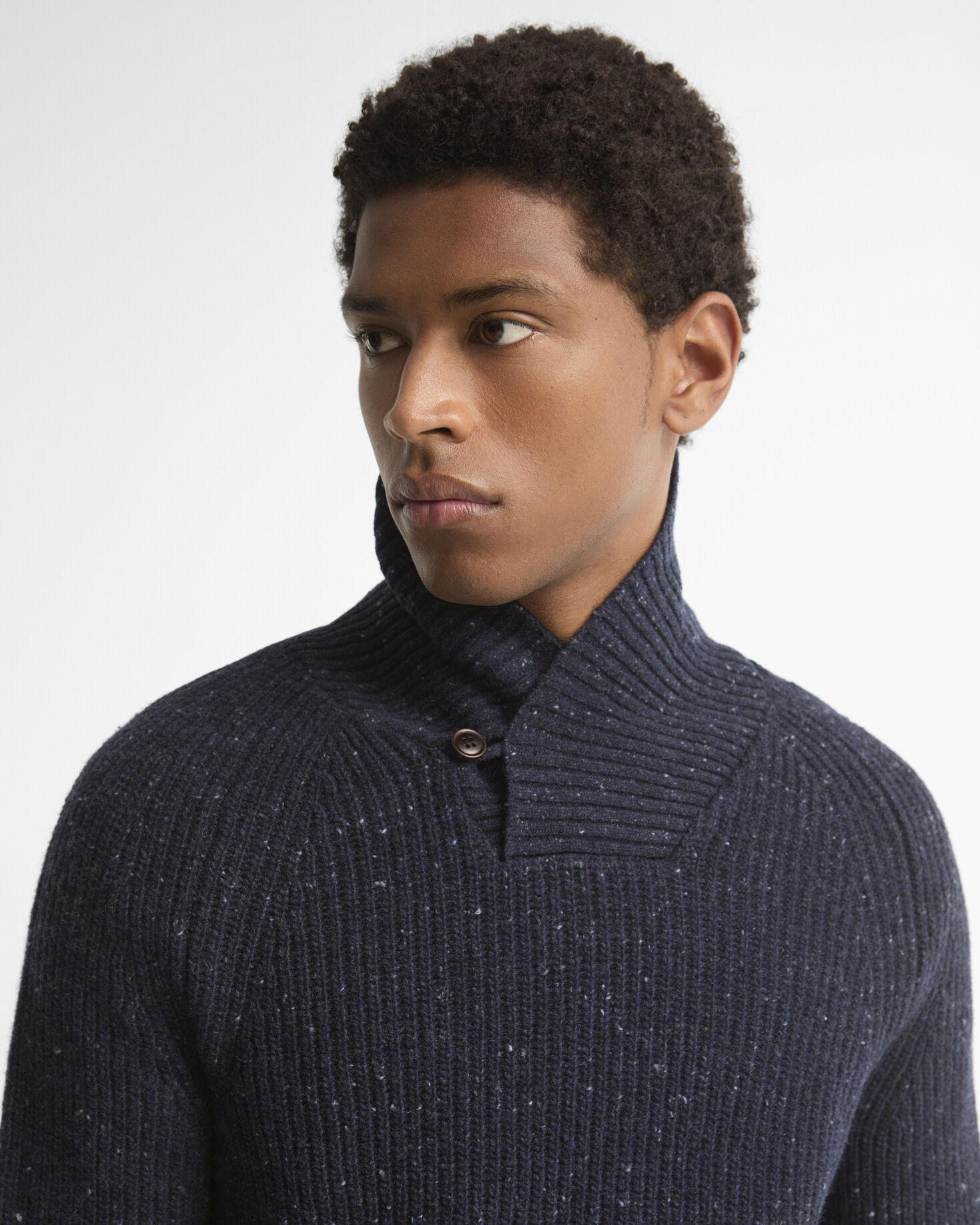 Essentials Fleck Wool Shawl Neck Jumper Navy