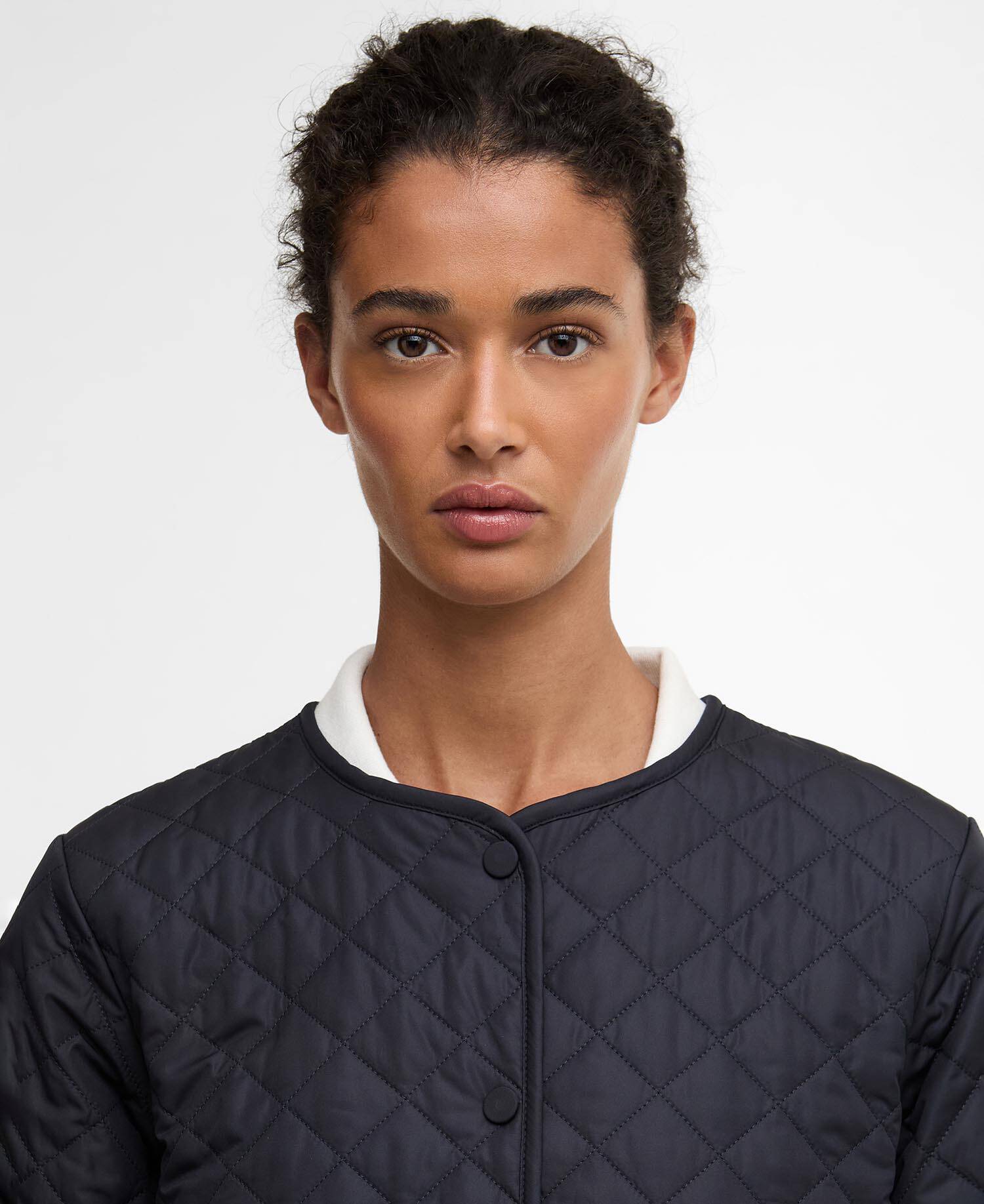Cashel Collarless Quilted Jacket Dark Navy/Dress Navy Tartan image number 3