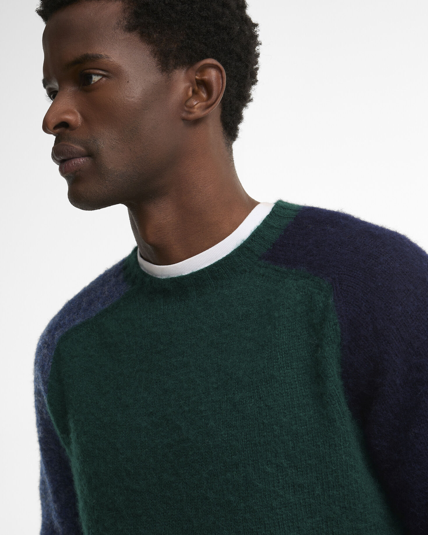 Scottish-Made Colour Block Wool Crew Neck Jumper Evergreen