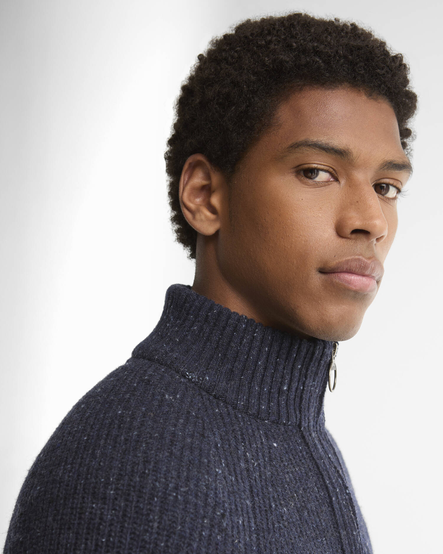 Essentials Fleck Wool Half-Zip Jumper Navy image number 3