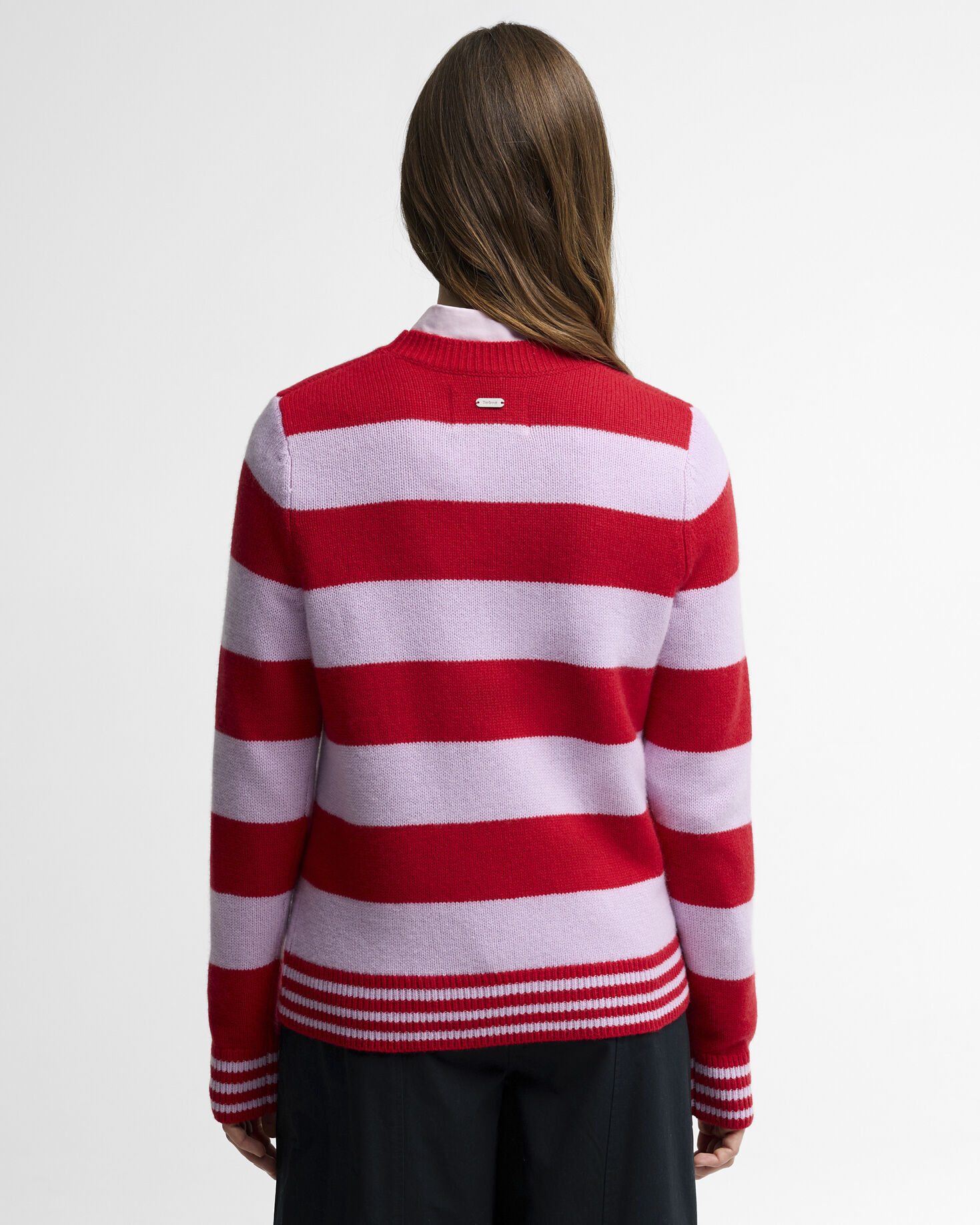 Woodhouse Striped Cashmere-Blend Crew Neck Jumper Crimson Multi