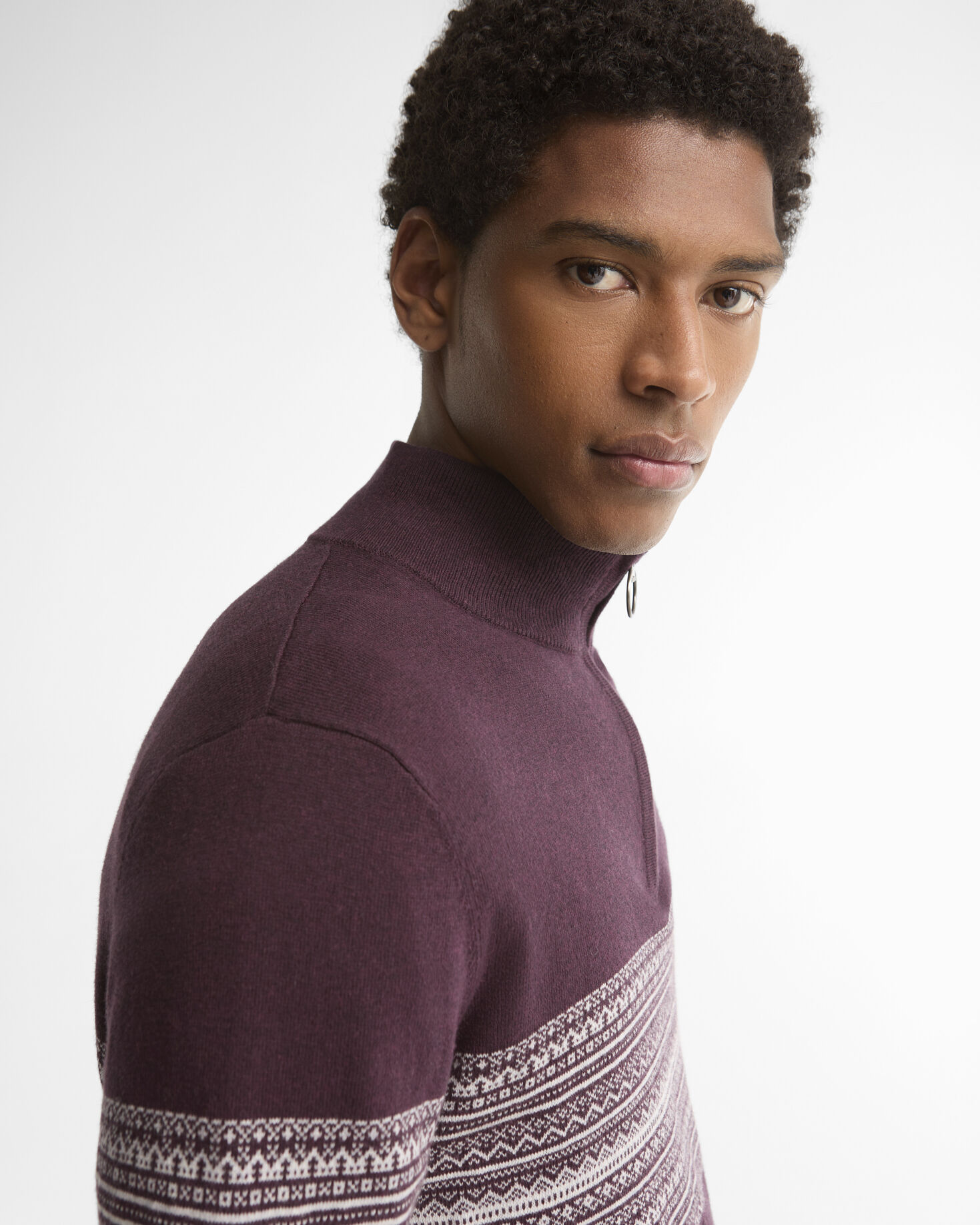 Millwood Fair Isle Half-Zip Jumper Burgundy