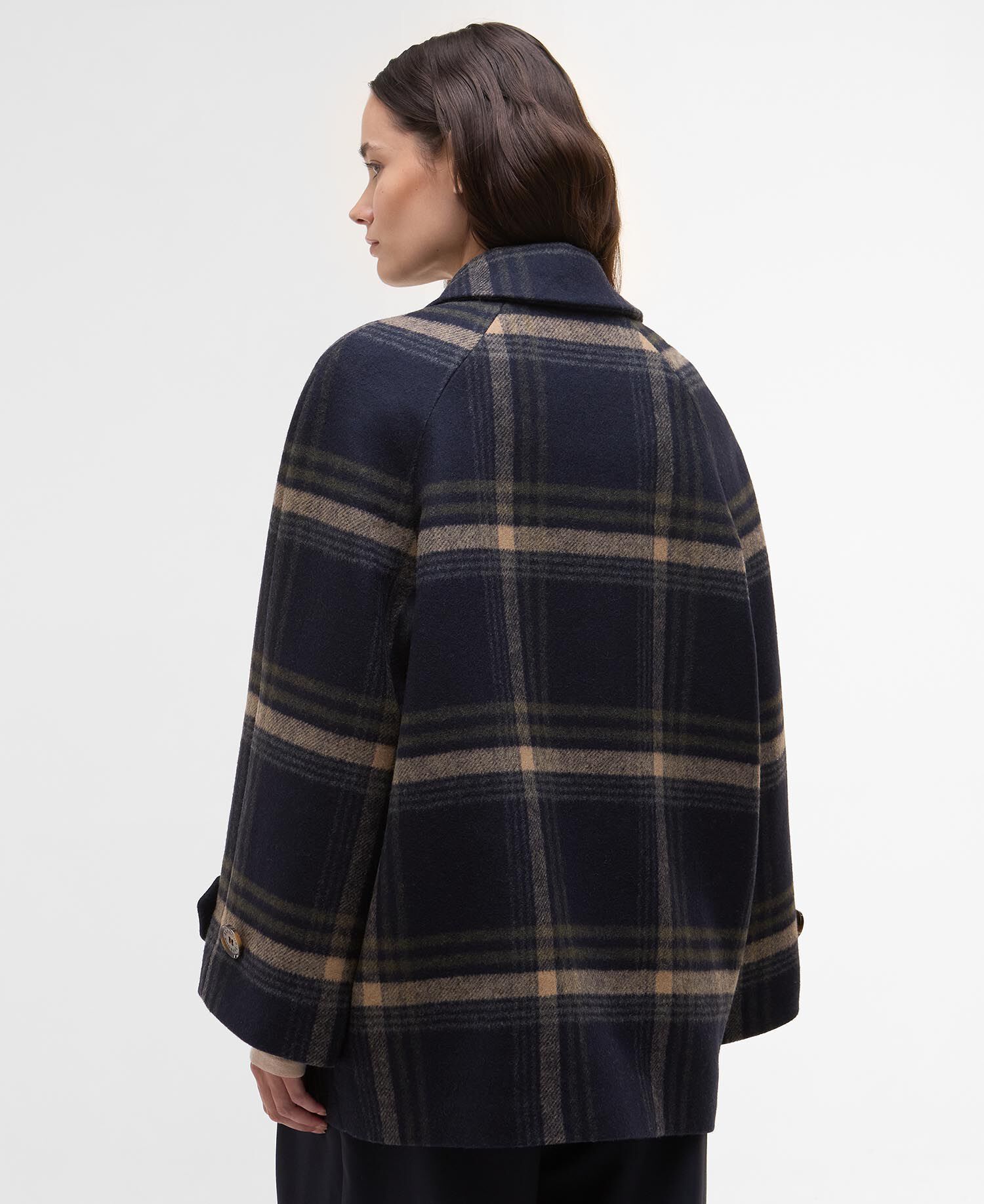 Car Coat in lana Tara Navy Windowpane Check