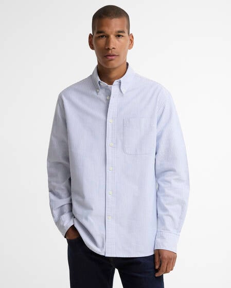 Striped Authentic-Fit Long-Sleeved Shirt Blue