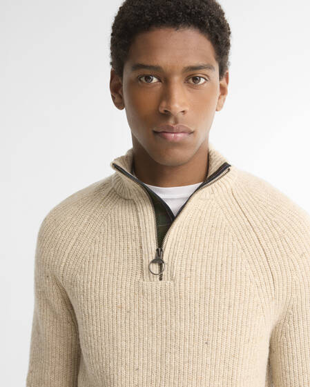 Essentials Fleck Wool Half-Zip Jumper Pearl
