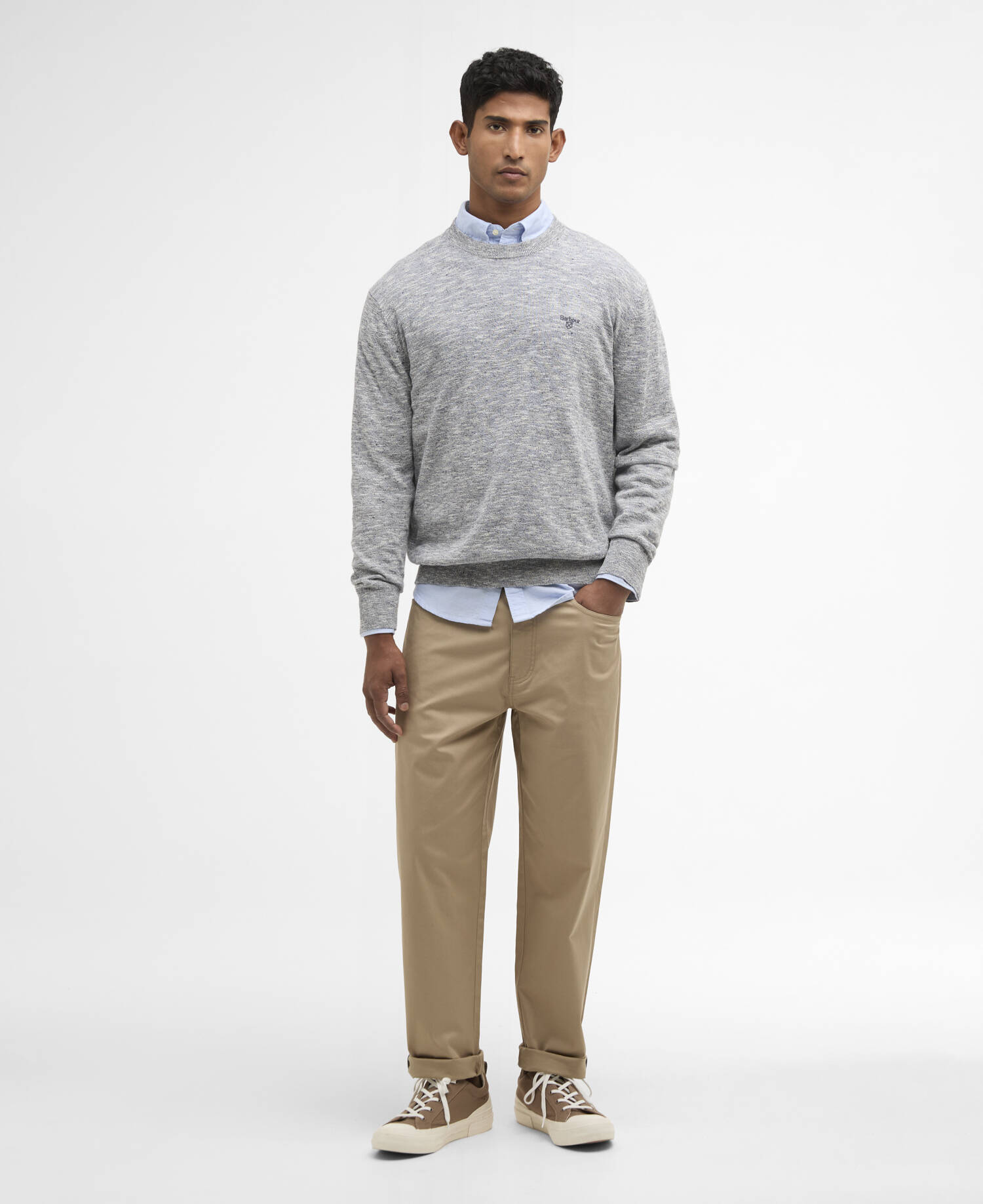 Flaxby Linen Blend Crew Neck Navy image number 1