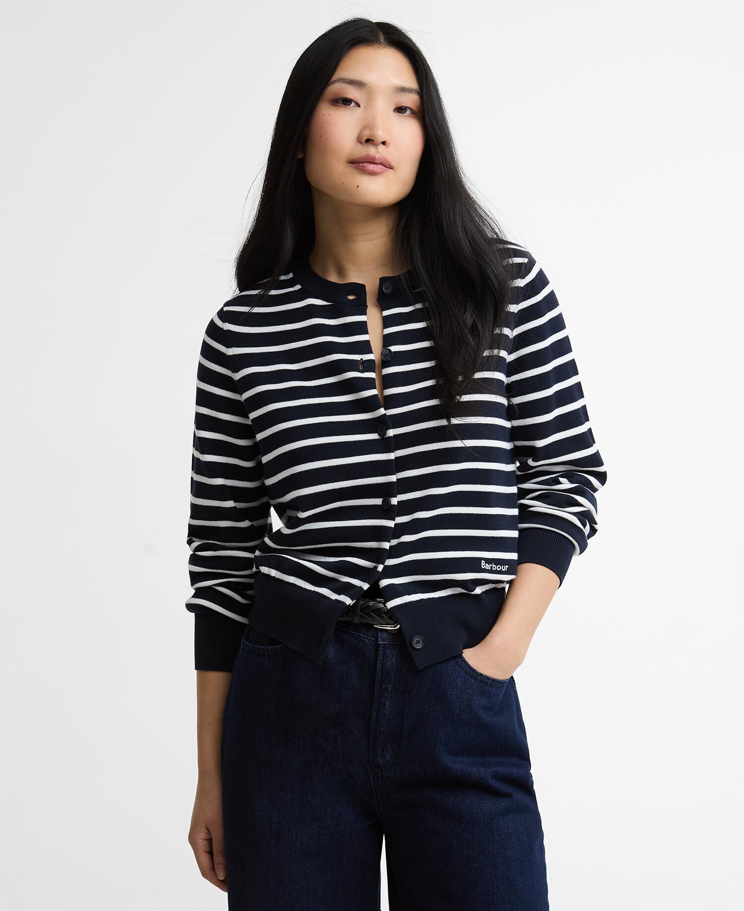Baiton Striped Cardigan Dark Navy Stripe