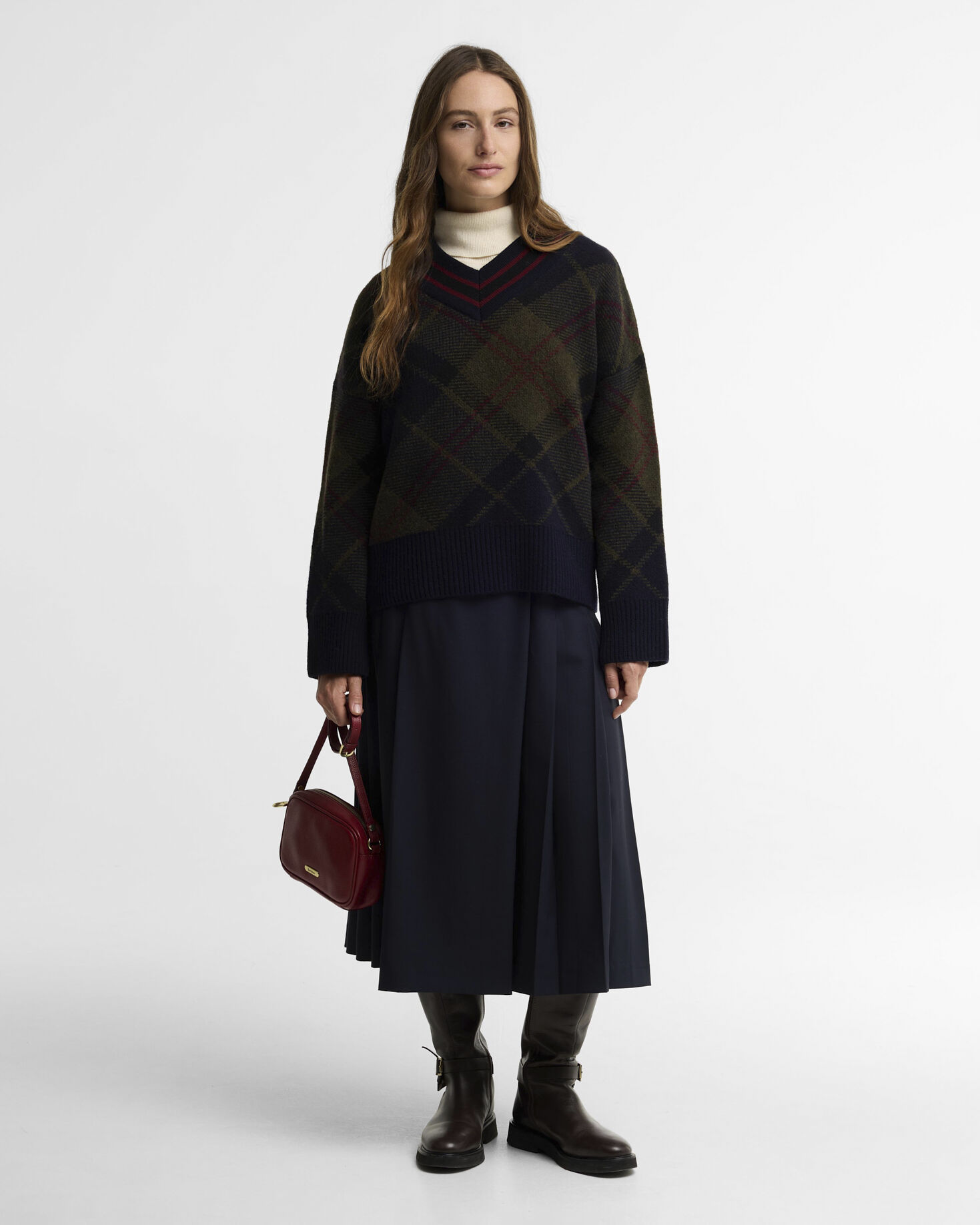 Maglione Shae in lana tartan con scollo a V Shadow Classic Tartan