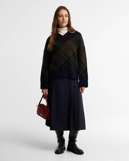 Barbour Wollpullover Shae Tartan V-Ausschnitt Shadow Classic Tartan