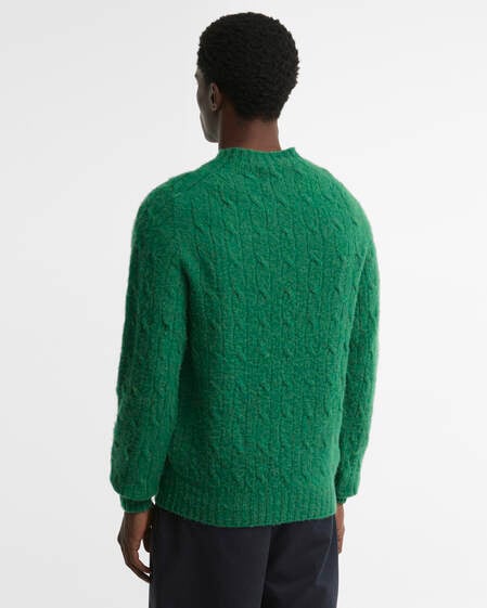 Scottish Made Cable-Knit Wool Crew Neck Jumper Sycamore