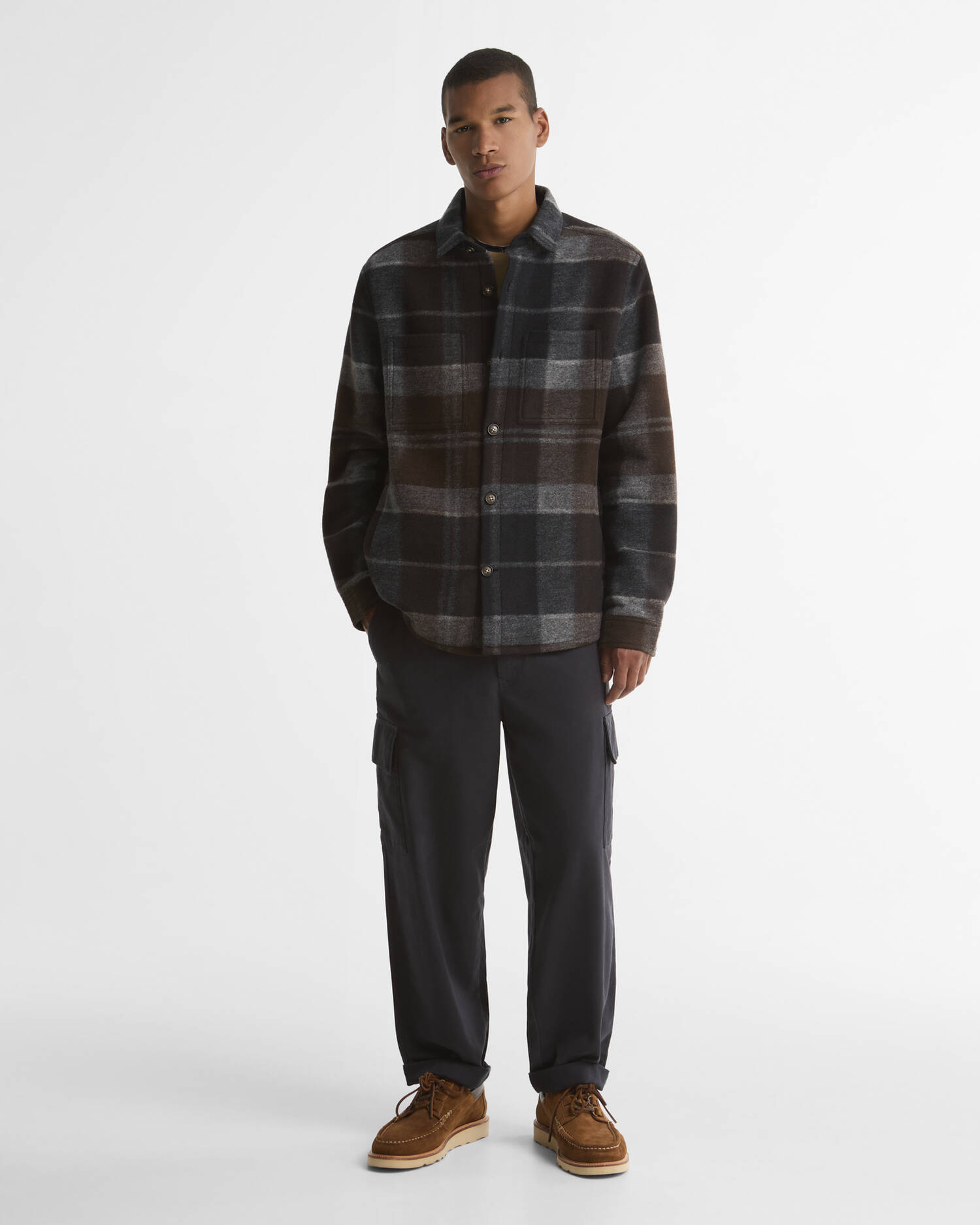 Woodlane Brushed Check Overshirt Midnight Oak Tartan image number 1