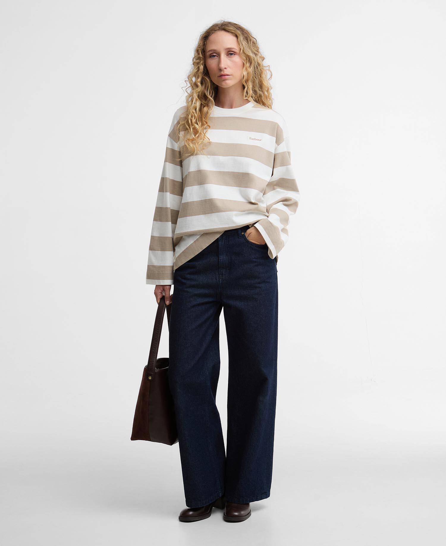 T-shirt a maniche lunghe Cartmel con motivo a righe Cloud/Light Sand Stripe image number 1