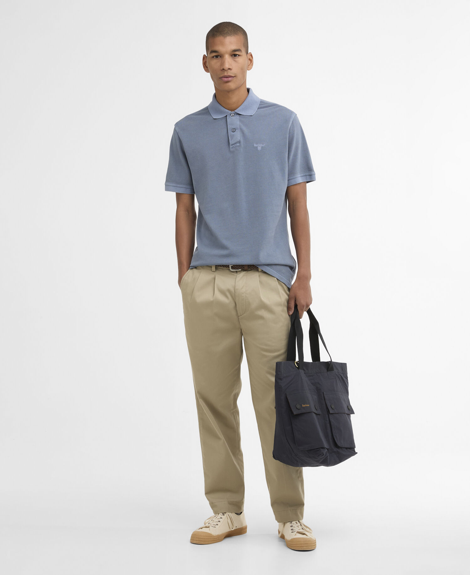 Washed Tartan Tailored Pique Polo Washed Blue
