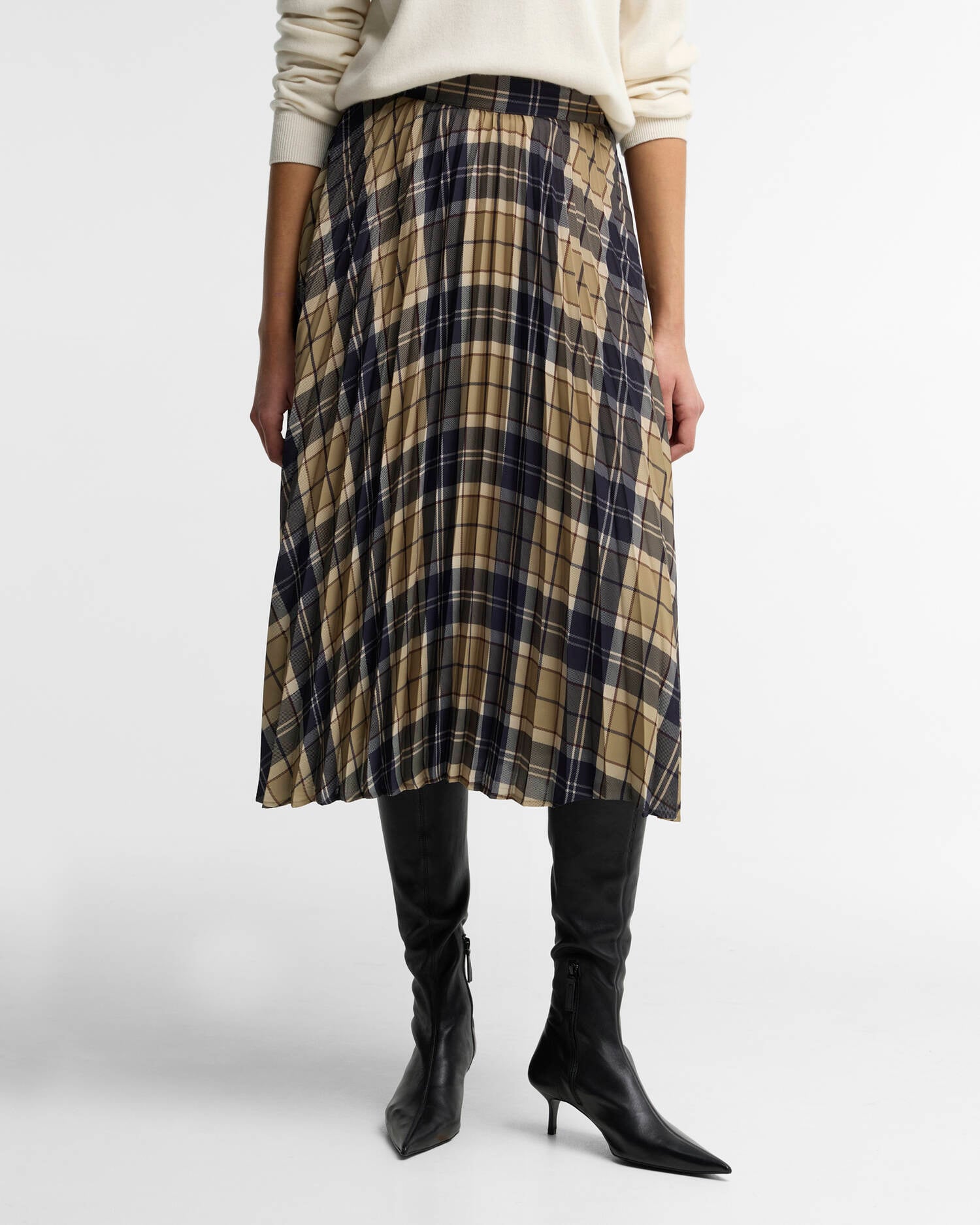 Ria Tartan Pleated Midi Skirt Birchwood Tartan image number 1