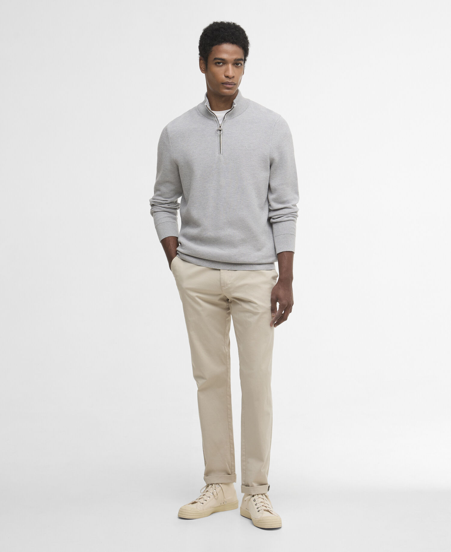 Essential Honeycomb Quarter-Zip Jumper Grey Marl