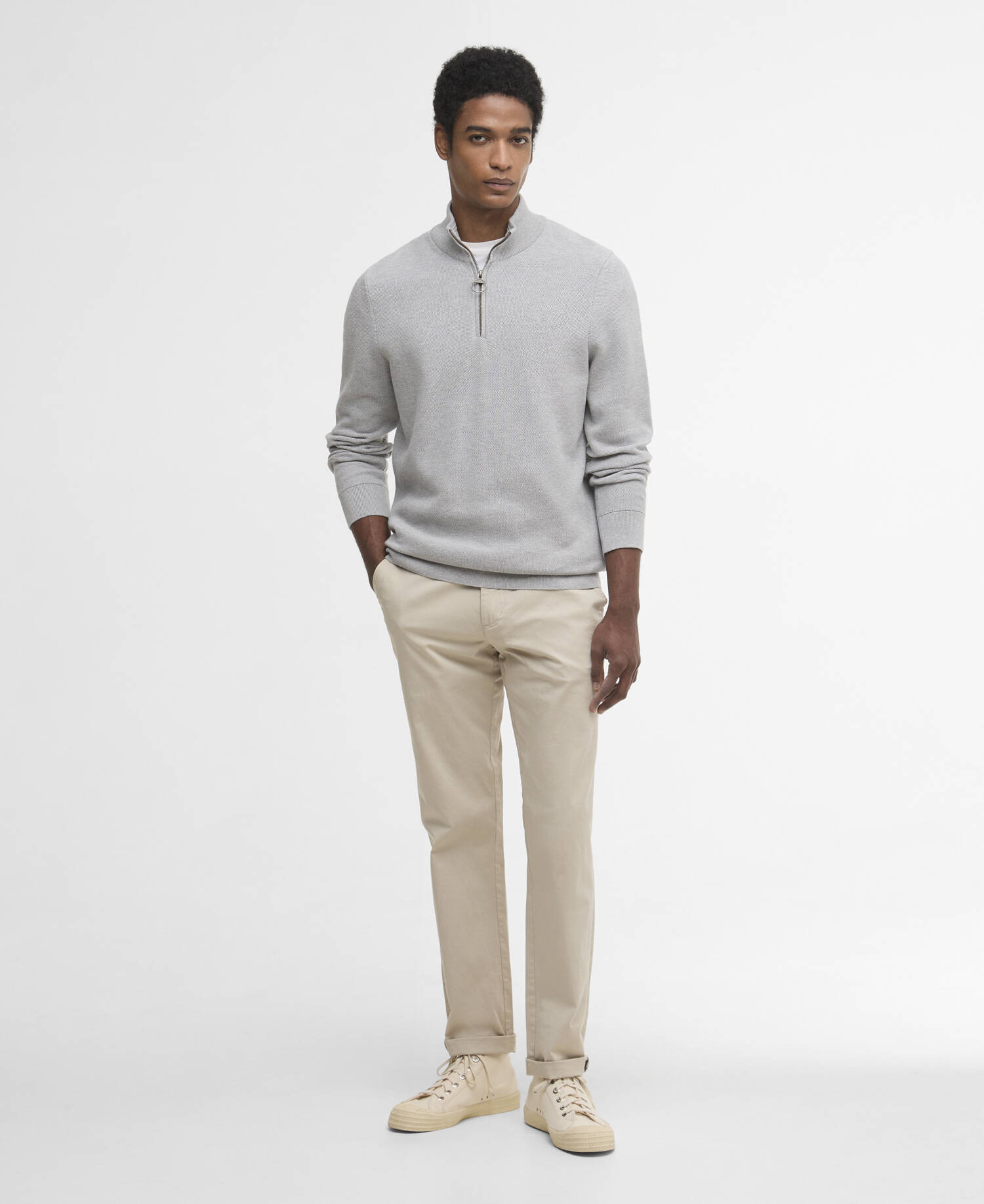Essential Honeycomb Quarter-Zip Jumper Grey Marl image number 1