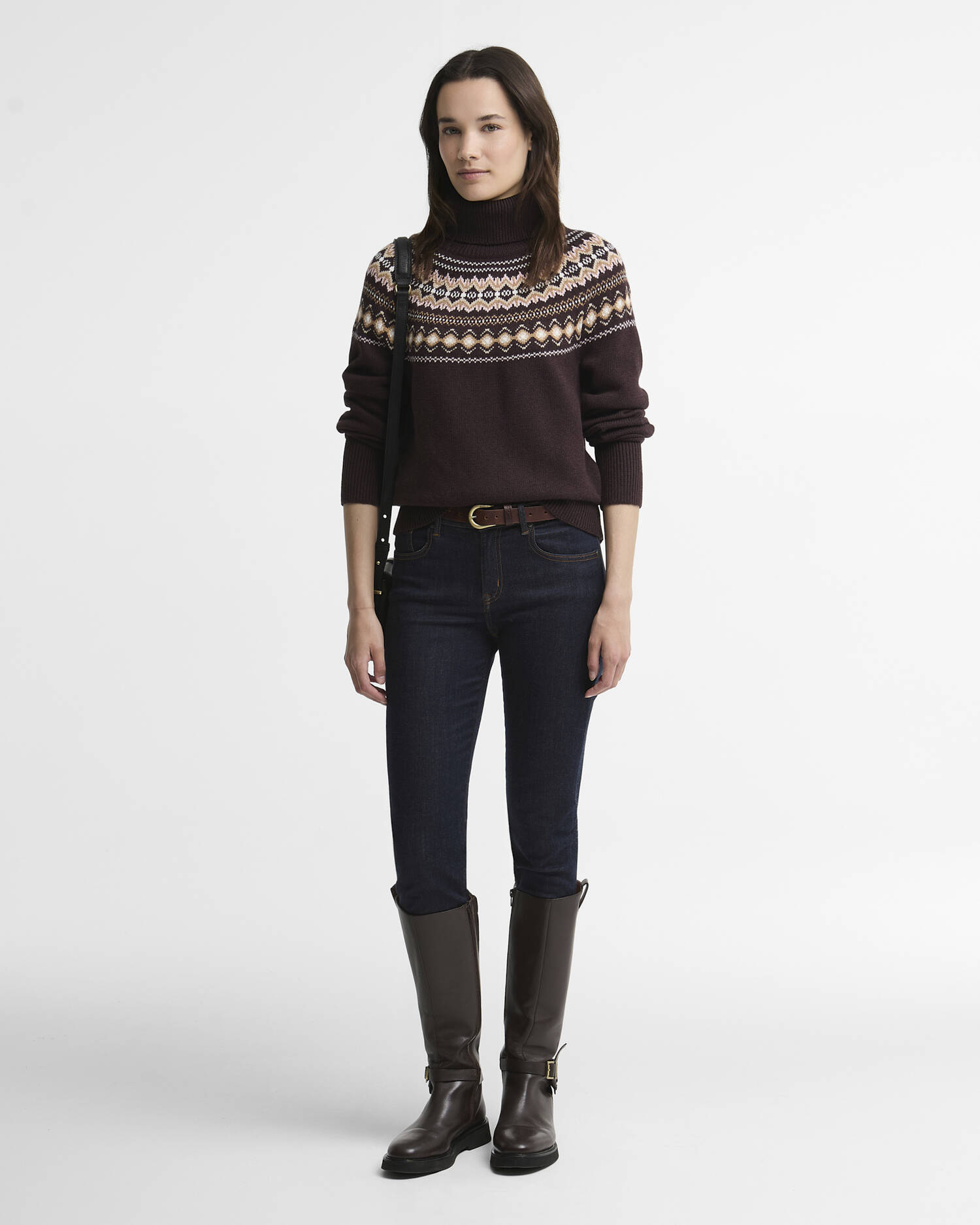 Darwen Fairisle Rollneck Jumper Seal Brown image number 1