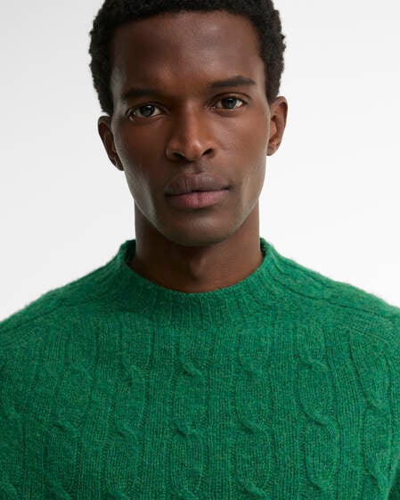 Scottish Made Cable-Knit Wool Crew Neck Jumper Sycamore
