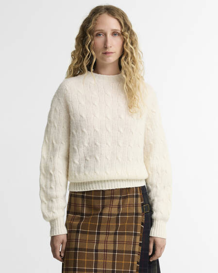 Scottish Made Havant Cable Knit Wool Jumper Ecru