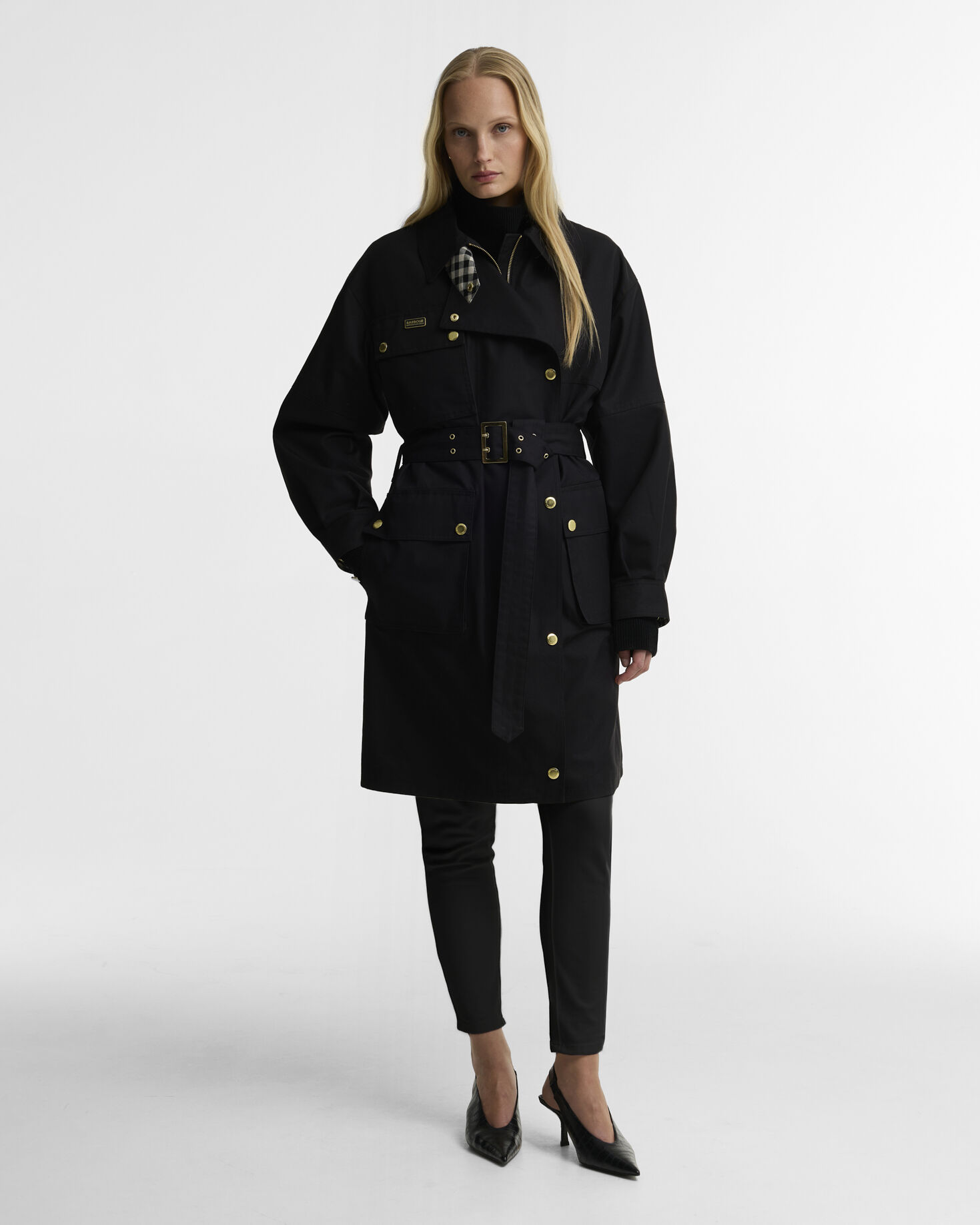 Gea Showerproof Trench Coat Black/Northumberland Check
