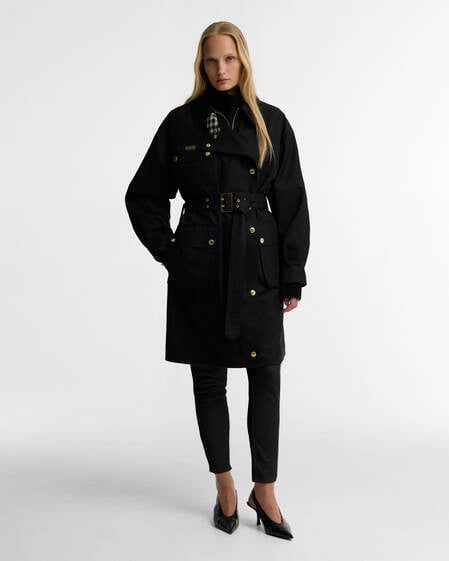 Gea Showerproof Trench Coat Black/Northumberland Check