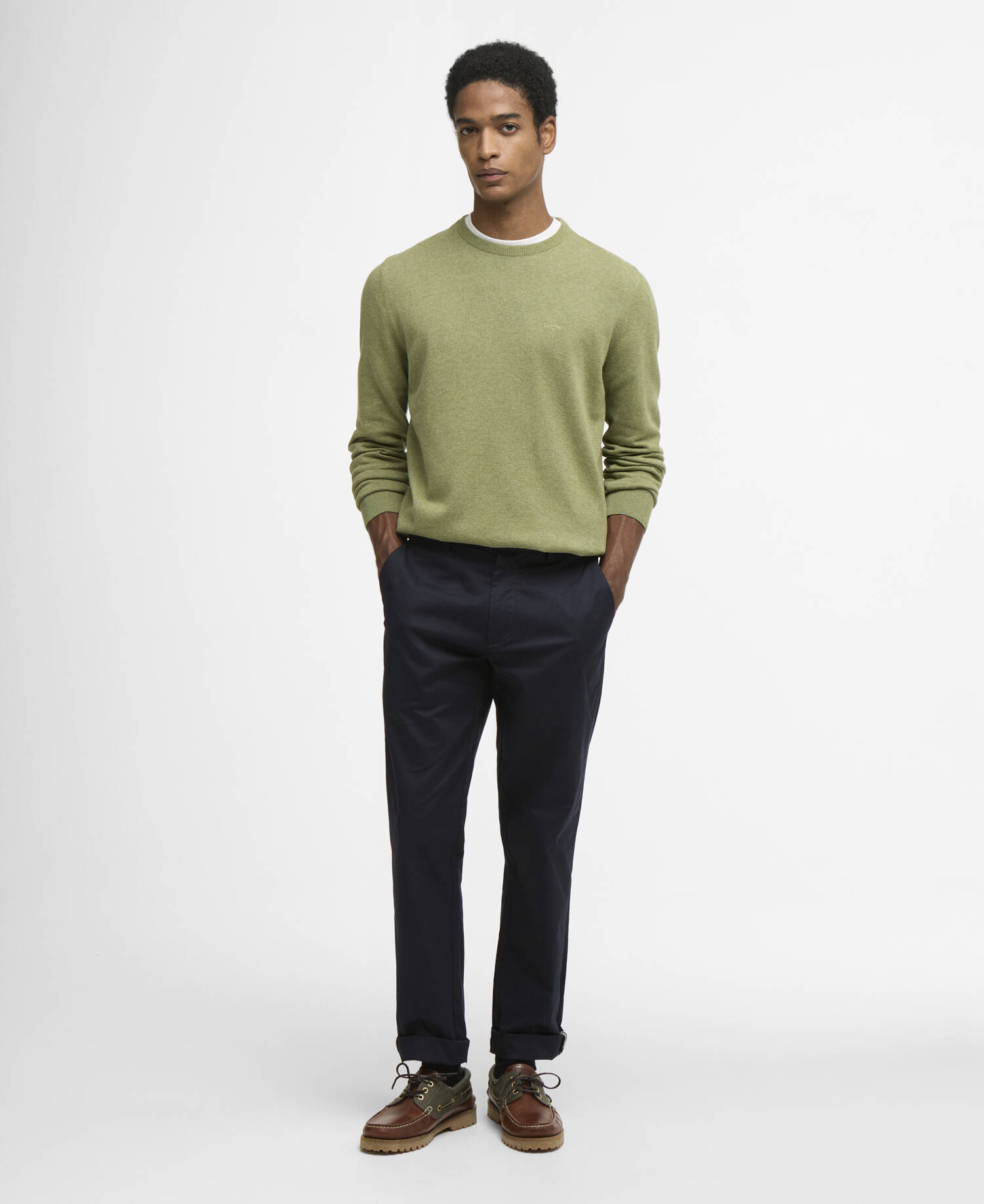 Pima Cotton Crew Neck Jumper Laurel Green image number 1