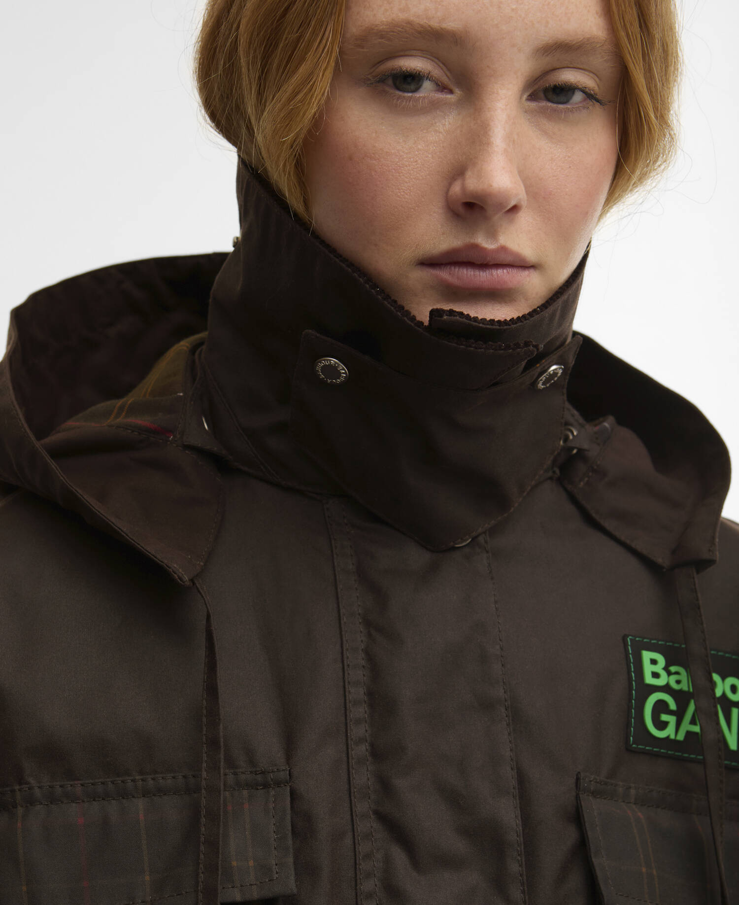 Barbour x GANNI Peplum Waxed Jacket Rustic/Classic Tartan image number 5