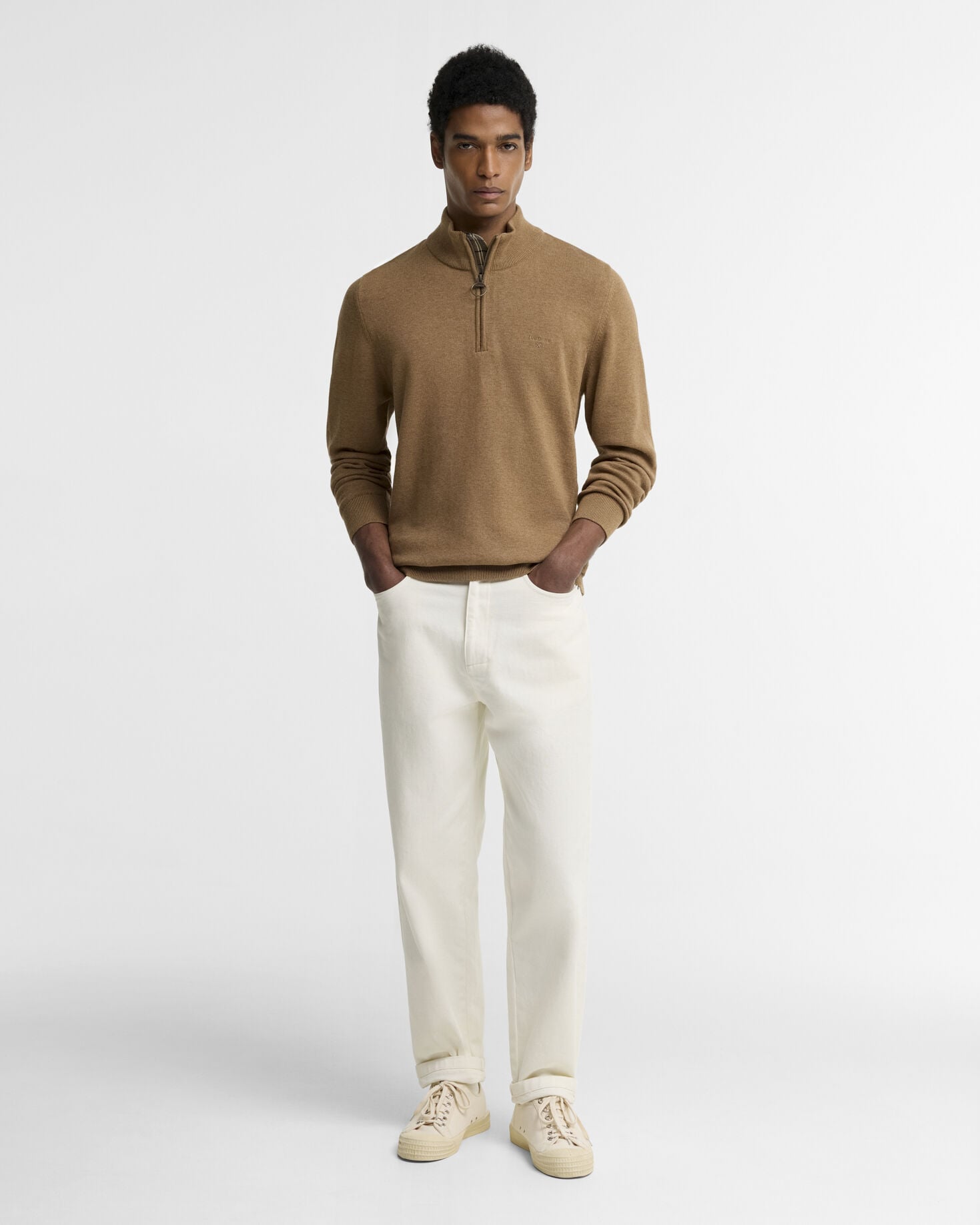 Felpa in cotone con mezza zip Sandstone