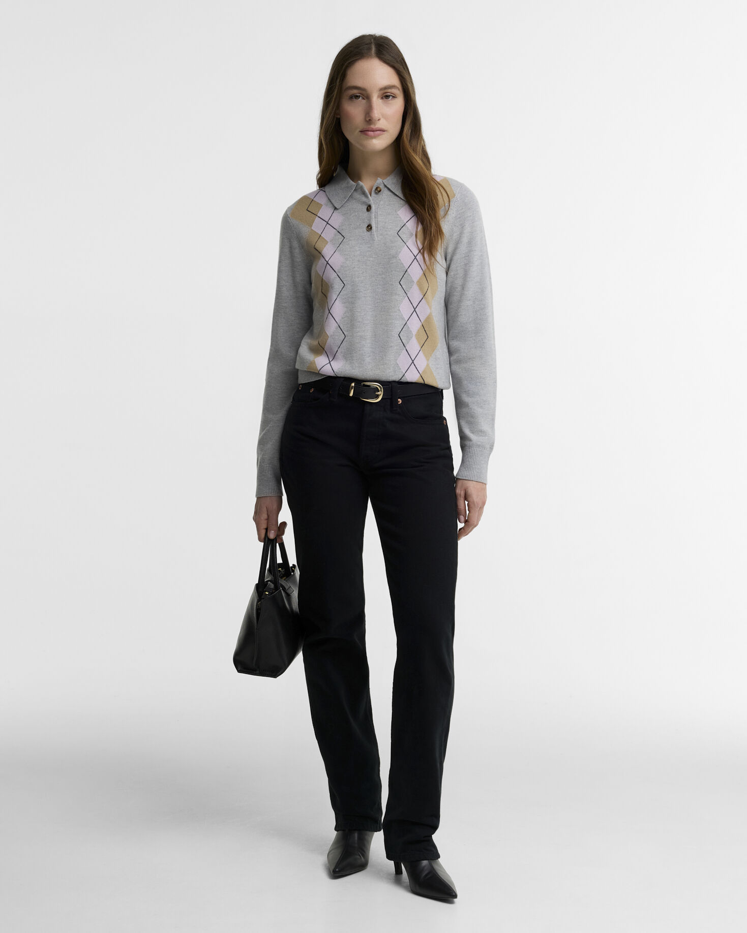 Barbour Strickpoloshirt Fawne Argyle Grey Multi