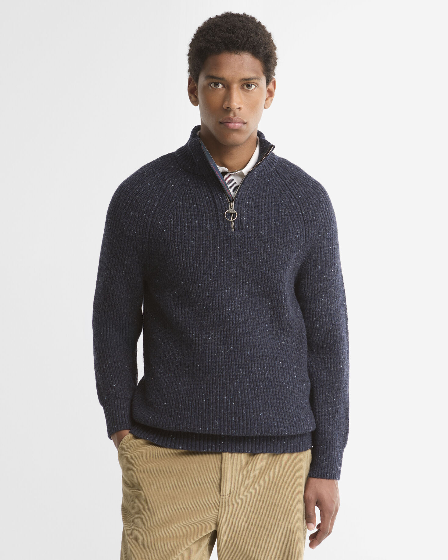 Essentials Fleck Wool Half-Zip Jumper Navy