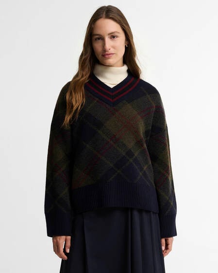 Barbour Wollpullover Shae Tartan V-Ausschnitt Shadow Classic Tartan