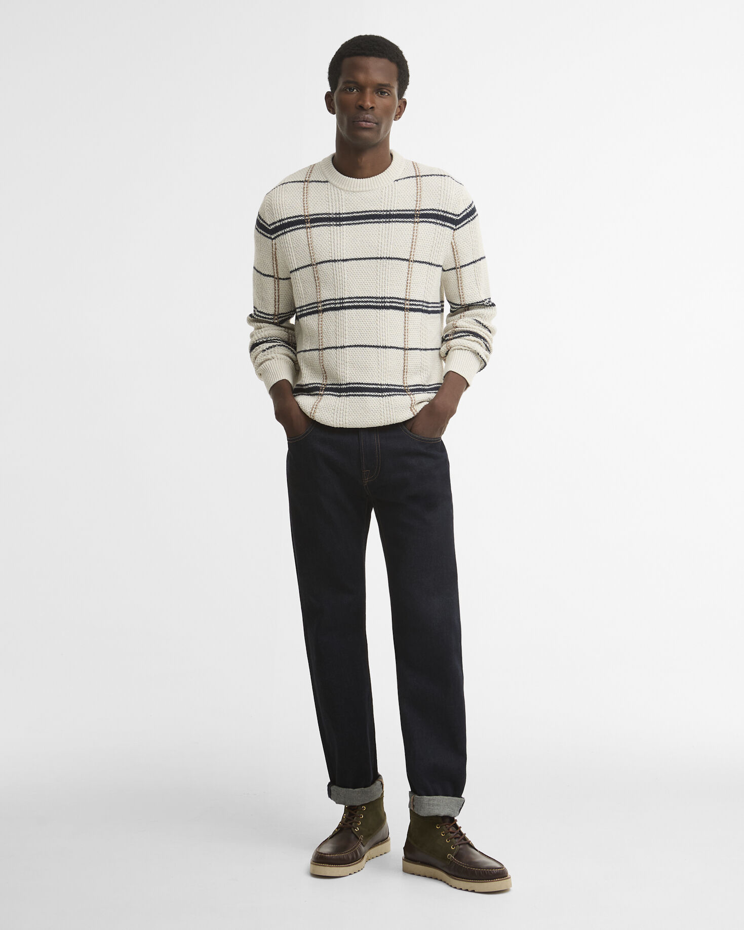 Fasey Cable-Knit Tartan Jumper Whisper White
